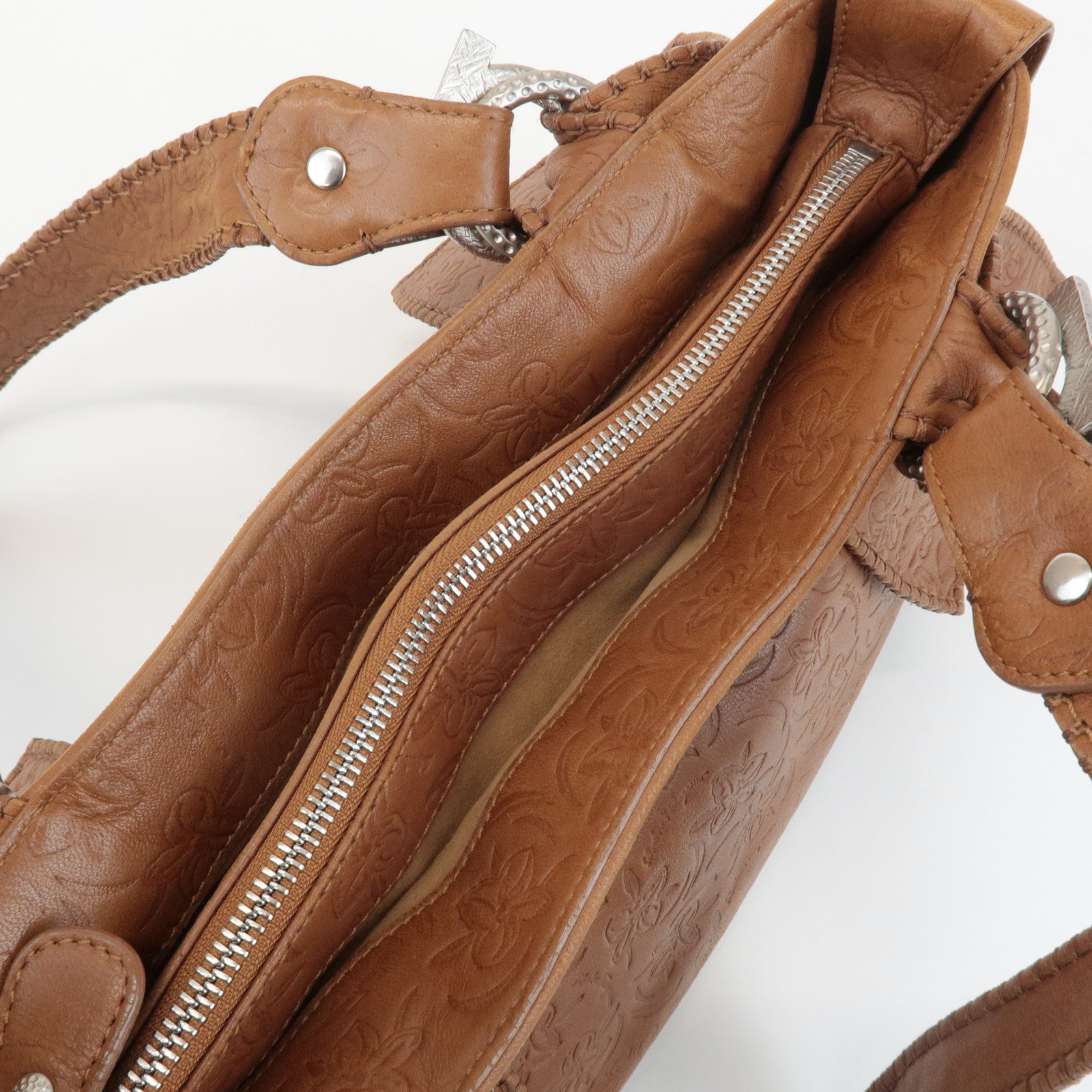 Ferragamo Ganchini Leather Shoulder Bag Hand Bag Brown Used