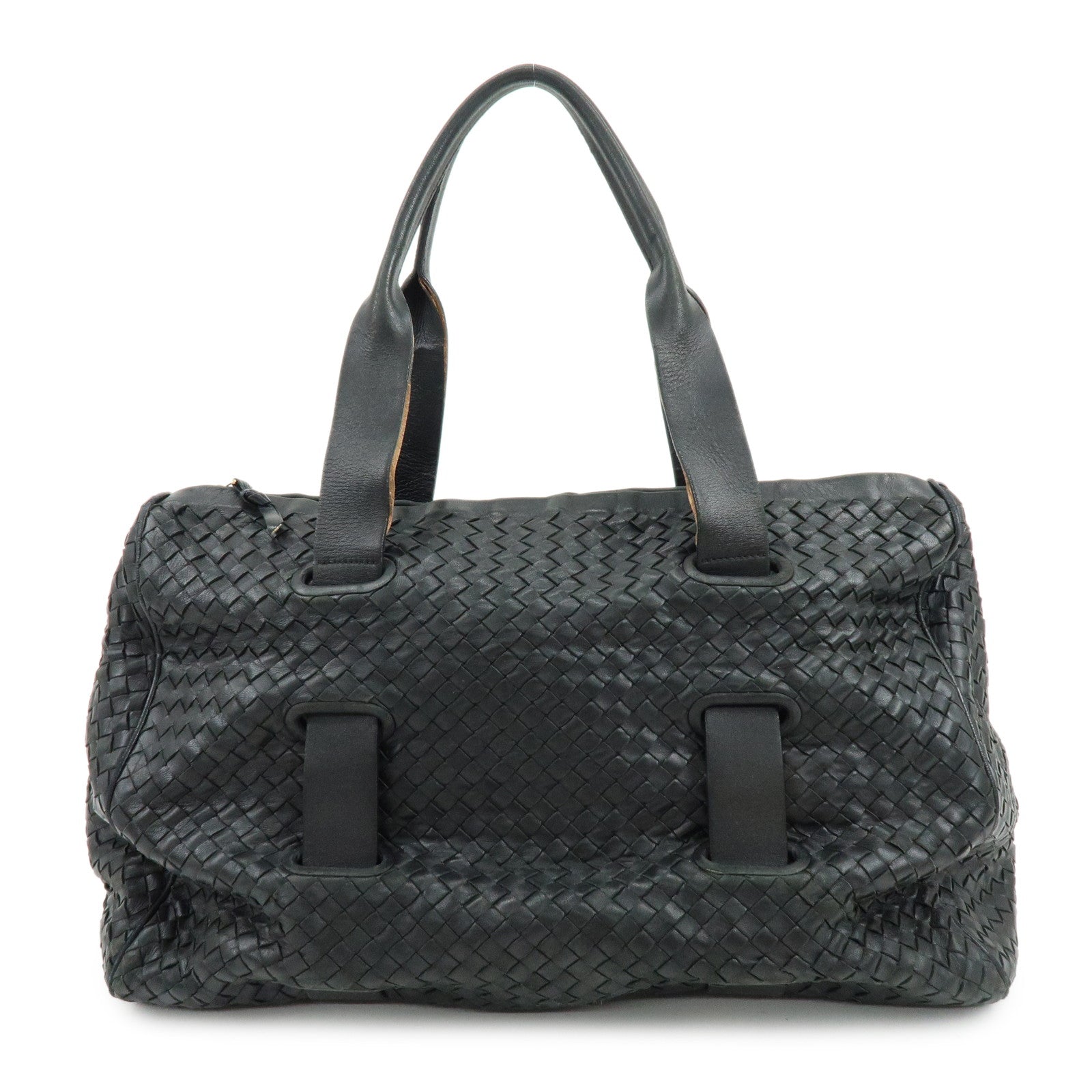 BOTTEGA VENETA Intrecciato Leather Boston Bag Shoulder Bag Black