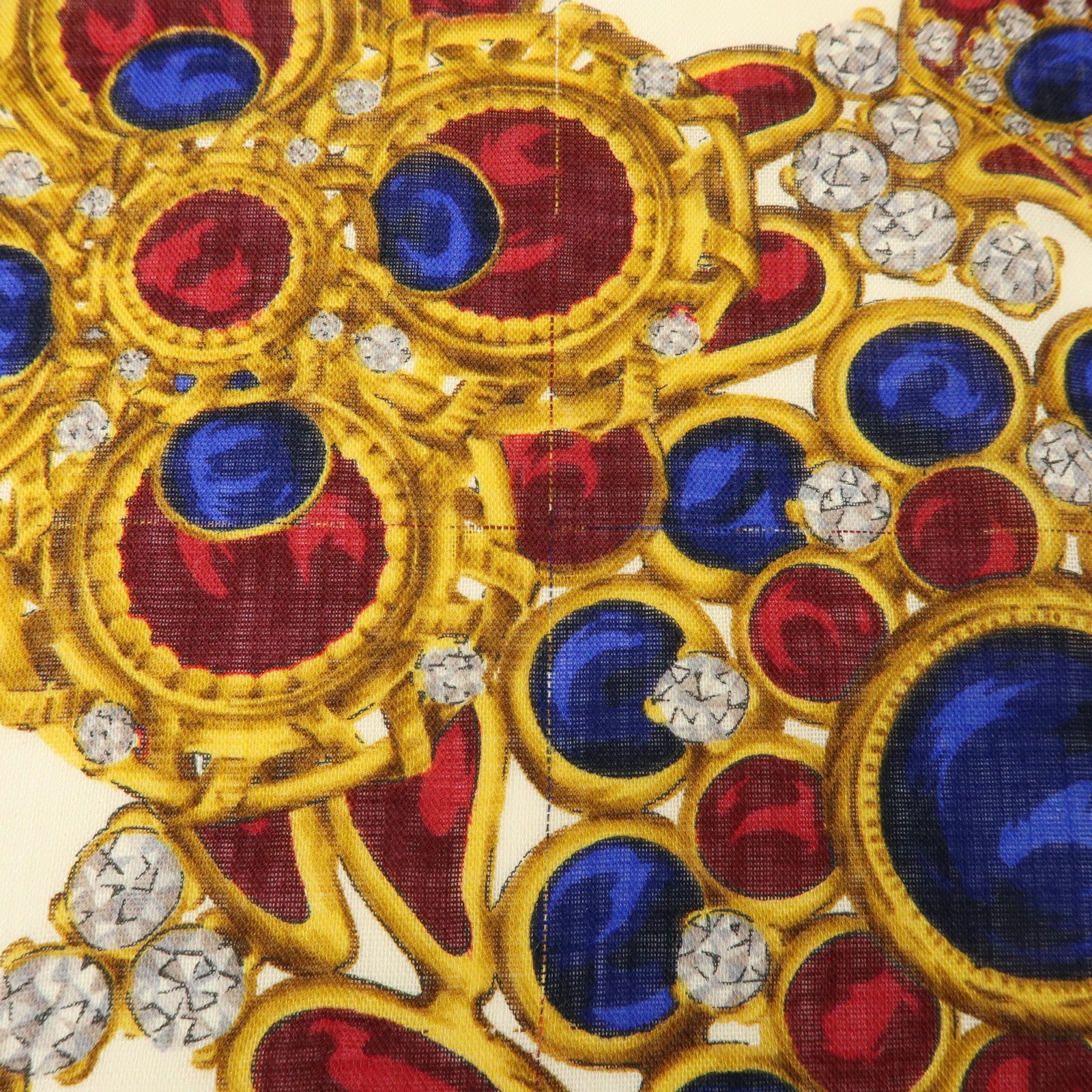 CHANEL Wook Silk Jewlry Pattern Scarf Beige Gold Red Blue