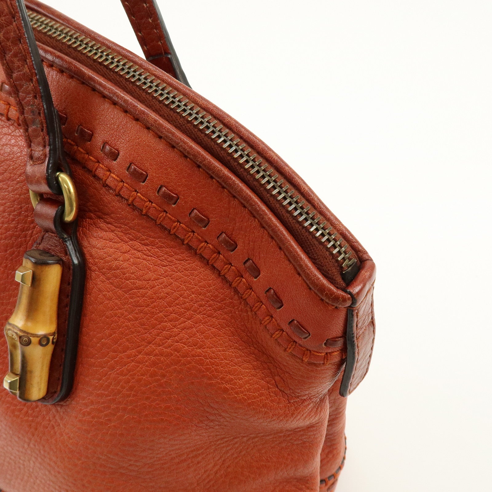 GUCCI Bamboo Laidback Crafty Leather Tote Hand Bag Orange 339002