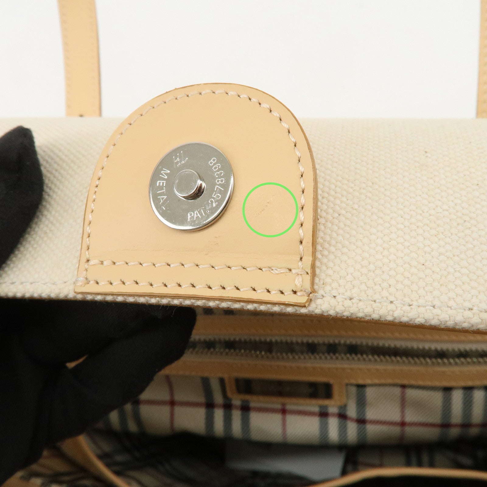 BURBERRY Cotton Leather Tote Bag Hand Bag Natural Beige