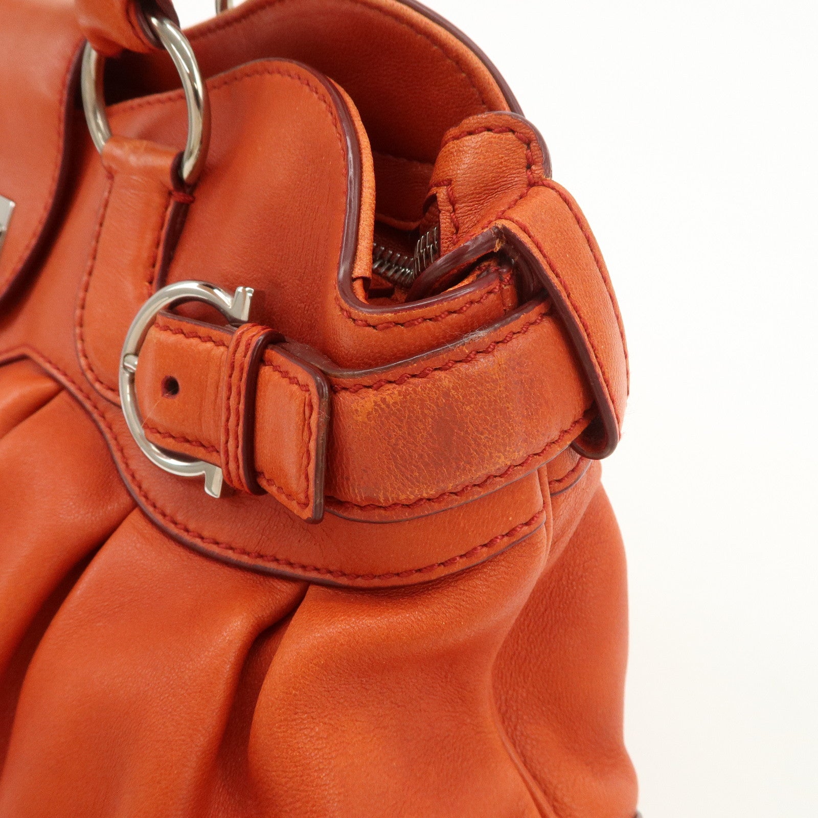 Ferragamo Gancini Gathered Shoulder Bag Hand Bag Orange