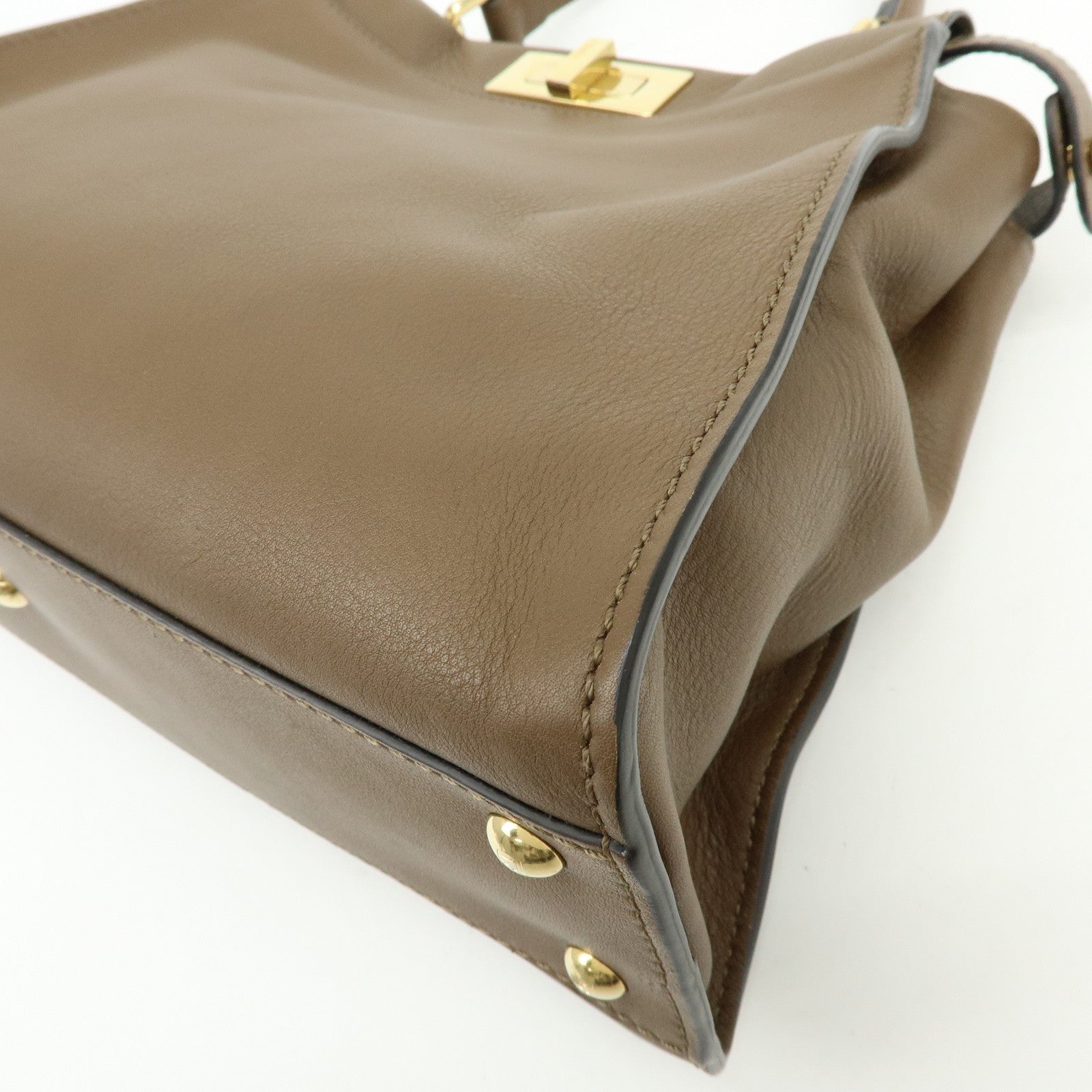 FENDI Peekaboo Leather 2Way Bag Hand Shoulder Bag Brown 8BN290