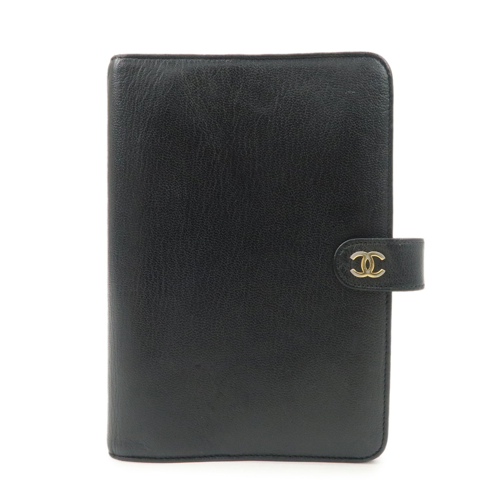 CHANEL COCO Mark Leather Planner Cover Black Gold Hardware Used