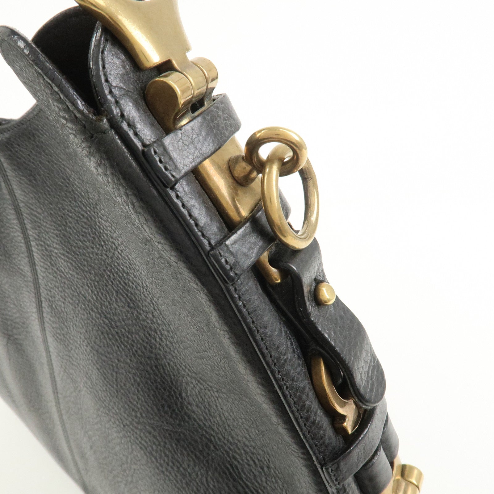 Ferragamo Gancini Calf Leather Shoulder Bag Hand Bag Black