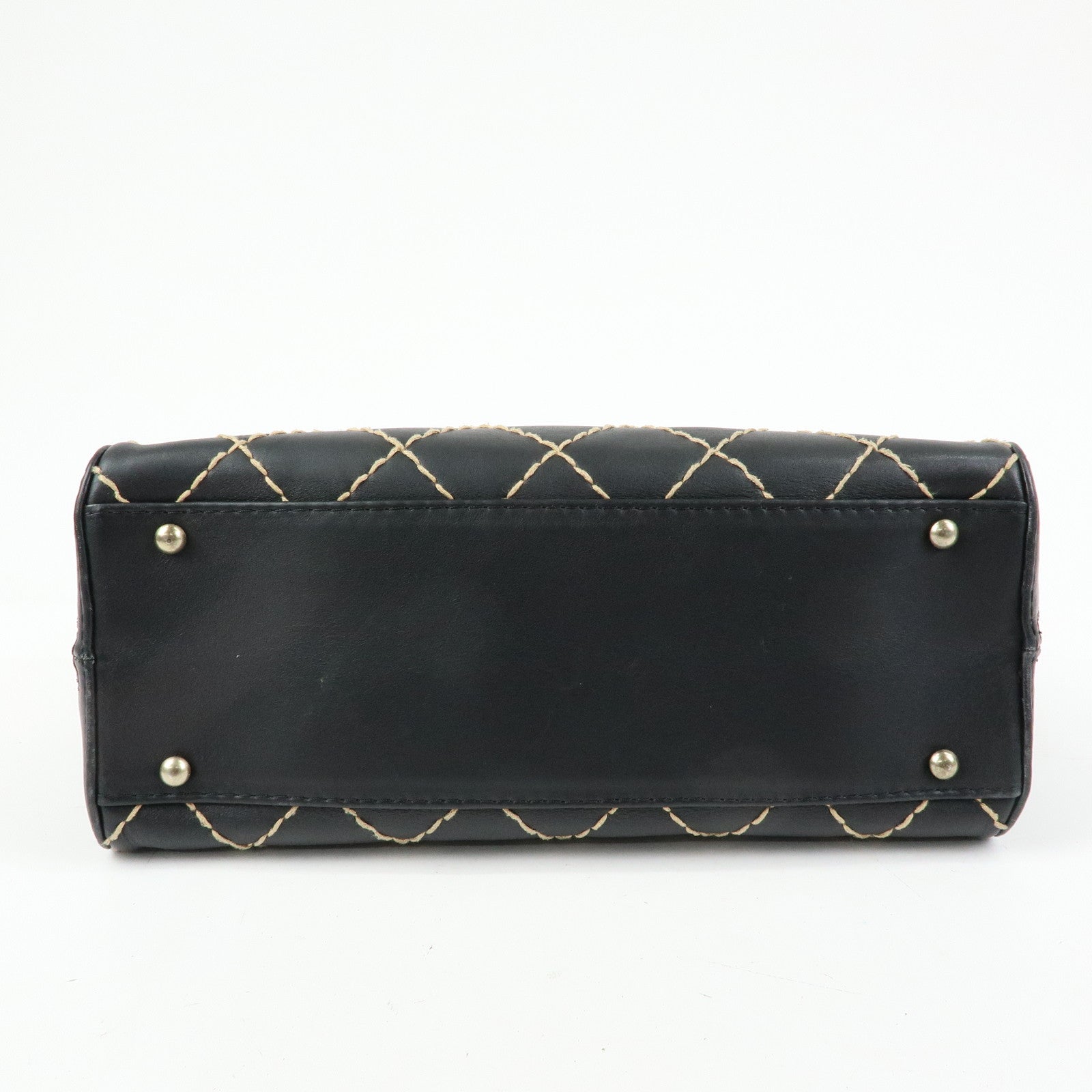 CHANEL Wild Stitch COCO Mark Leather Hand Bag Tote Bag Black A14693