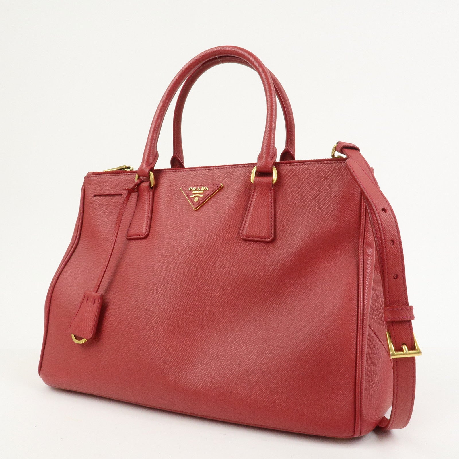 PRADA Triangle Logo Galleria Saffiano Leather 2Way Bag Red BN2274