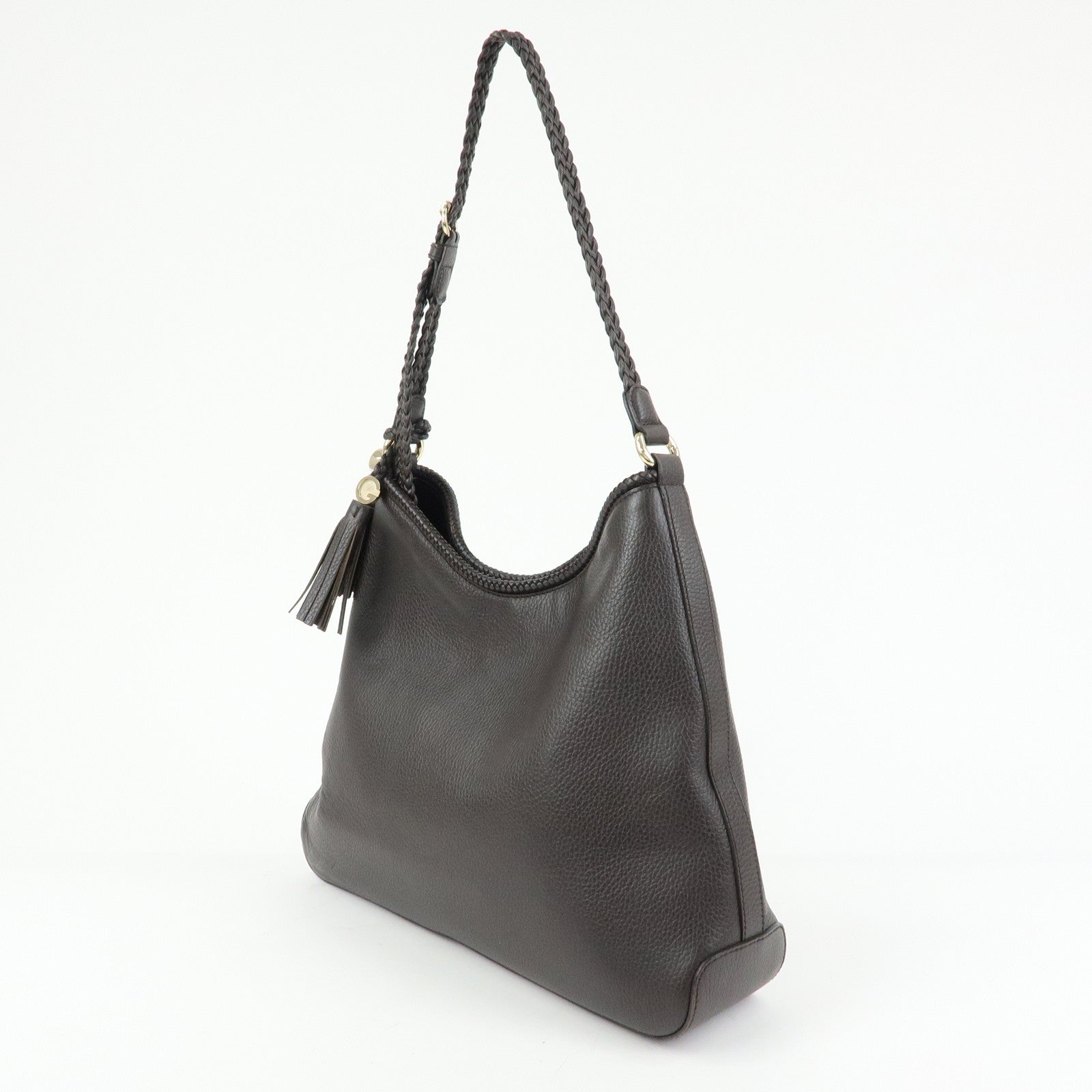 GUCCI Leather Tassel Shoulder Bag Hand Bag Dark Brown 336659