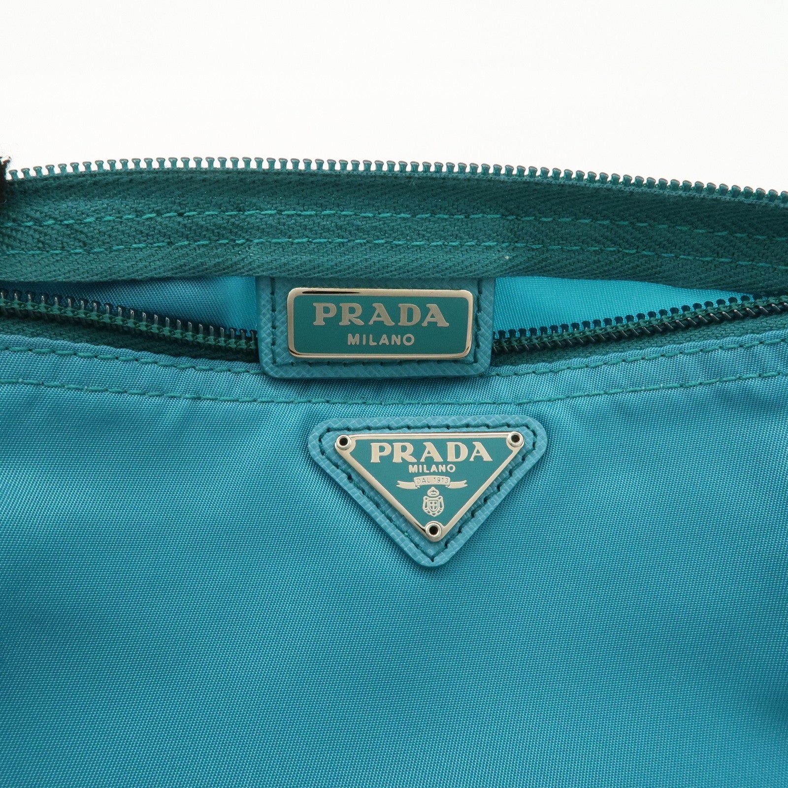 PRADA Triangle Logo Set of 2 Nylon Leather Pouch Black Blue Used