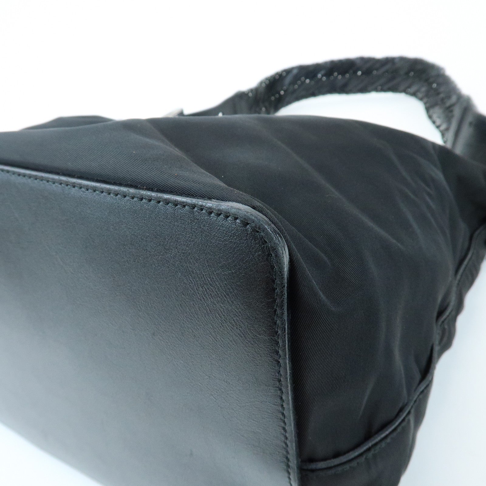 PRADA Triangle Logo Nylon Leather Shoulder Bag Black BR0575