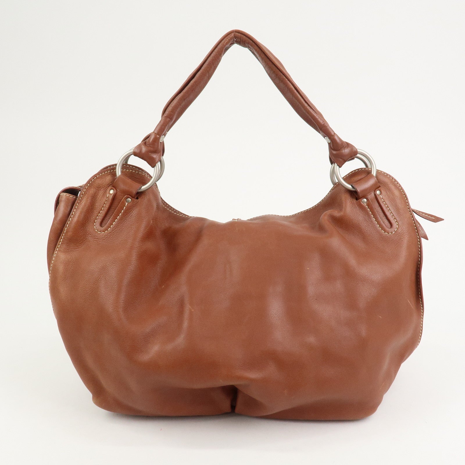 CELINE Logo Leather Bittersweet Shoulder Bag Tote Bag Brown