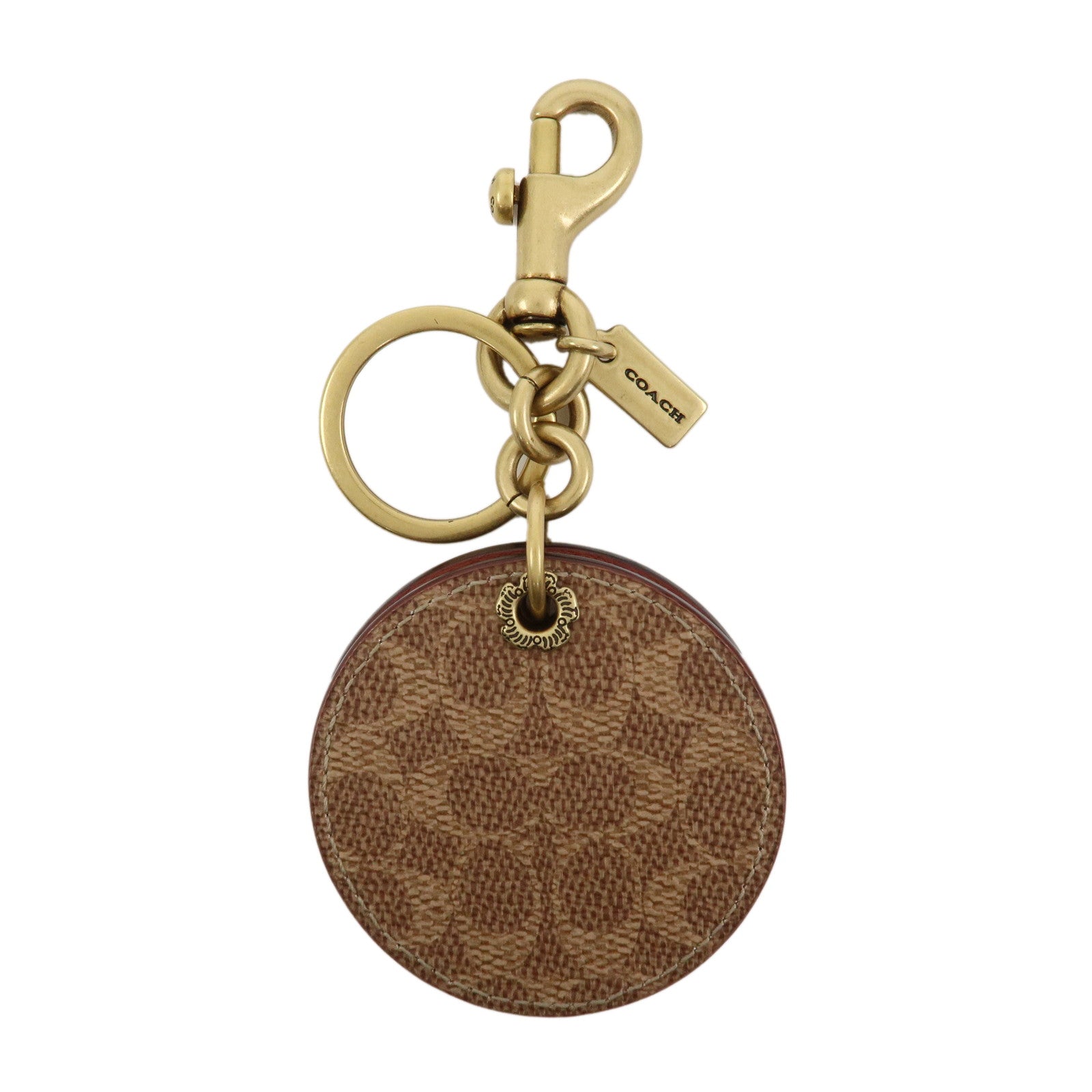 COACH Signature Logo Leather Key Chain Key Charm Brown