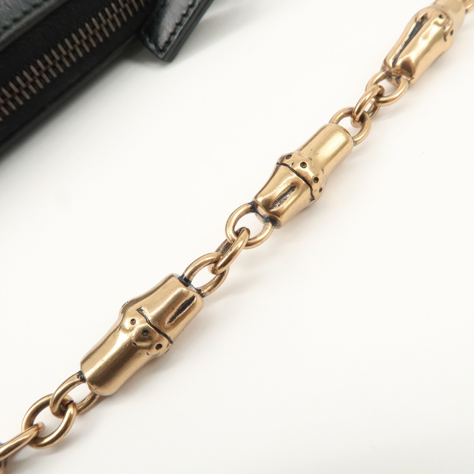 GUCCI Sherry Bamboo GG Canvas Leather Chain Bag Black Purple 129423 Used