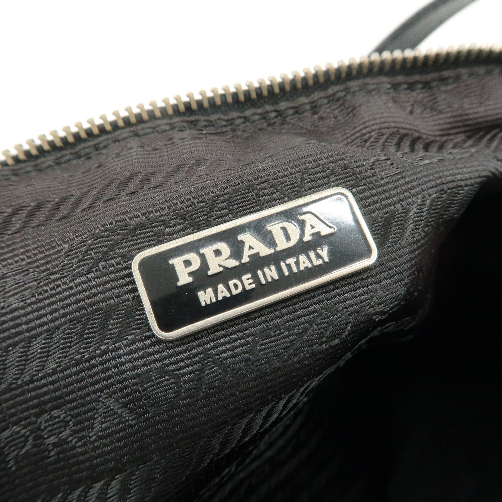 PRADA Triangle Logo Nylon Saffiano Leather Hand Bag Black