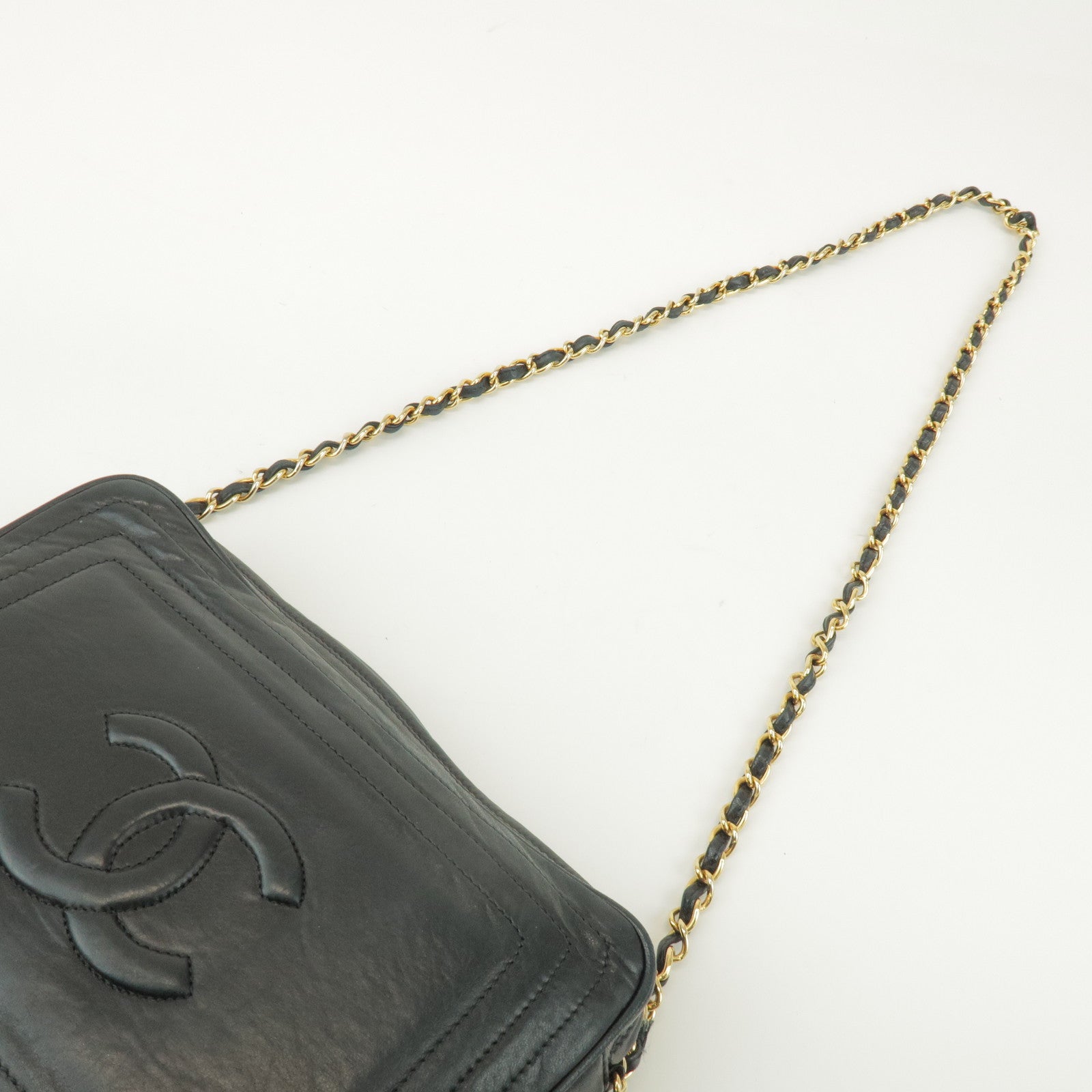 CHANEL COCO Mark Lamb Skin Chain Shoulder Bag Tassel Charm Black