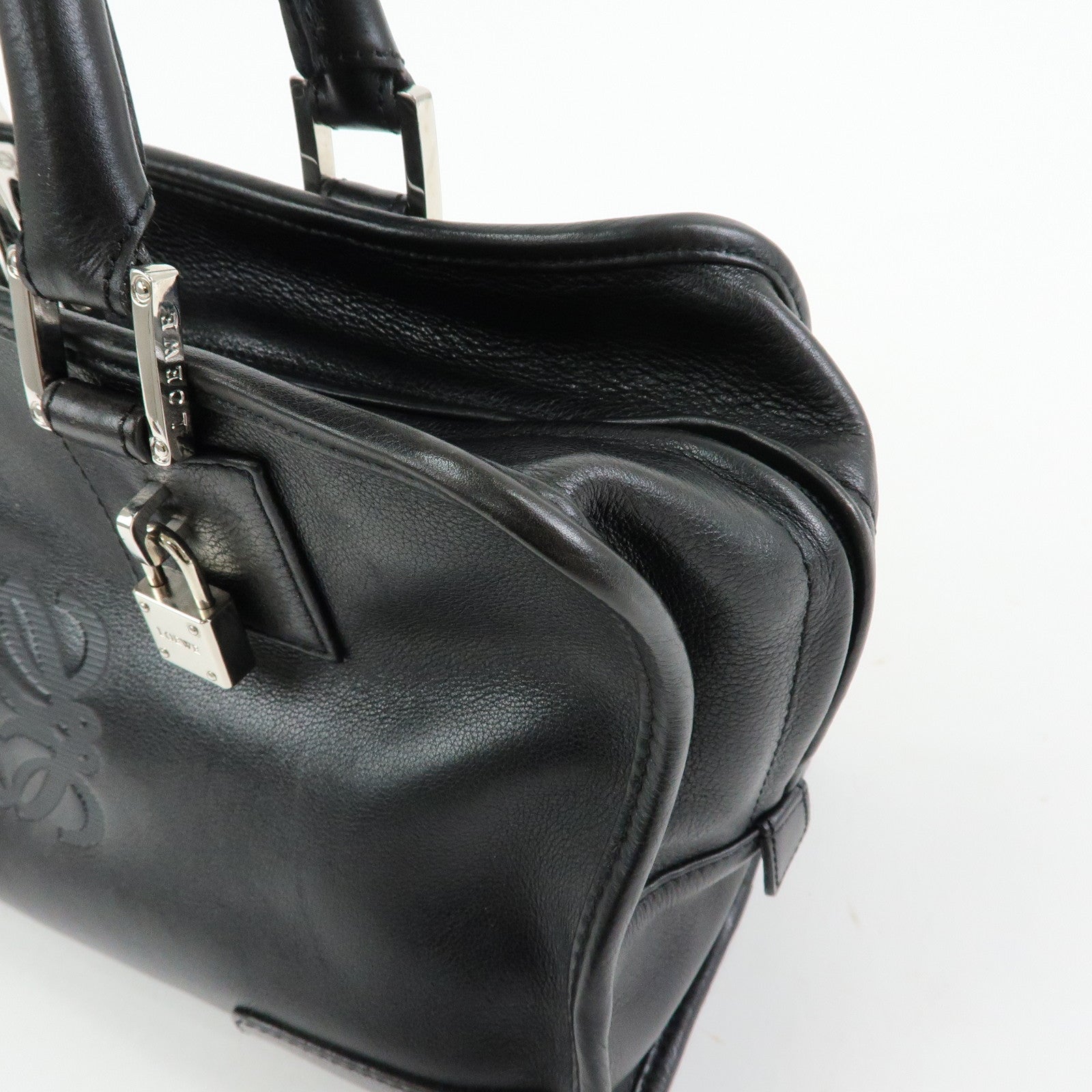 LOEWE Anagram Amazona 28 Leather Hand Bag Boston Bag Black