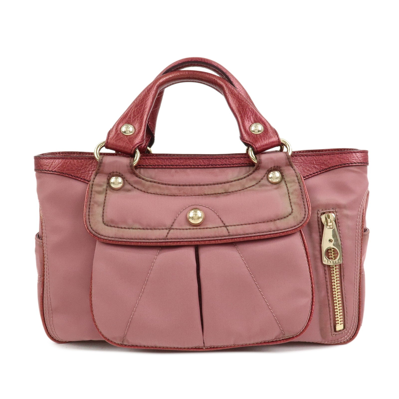 CELINE Logo Nylon Leather Boogie Bag Hand Bag Pink