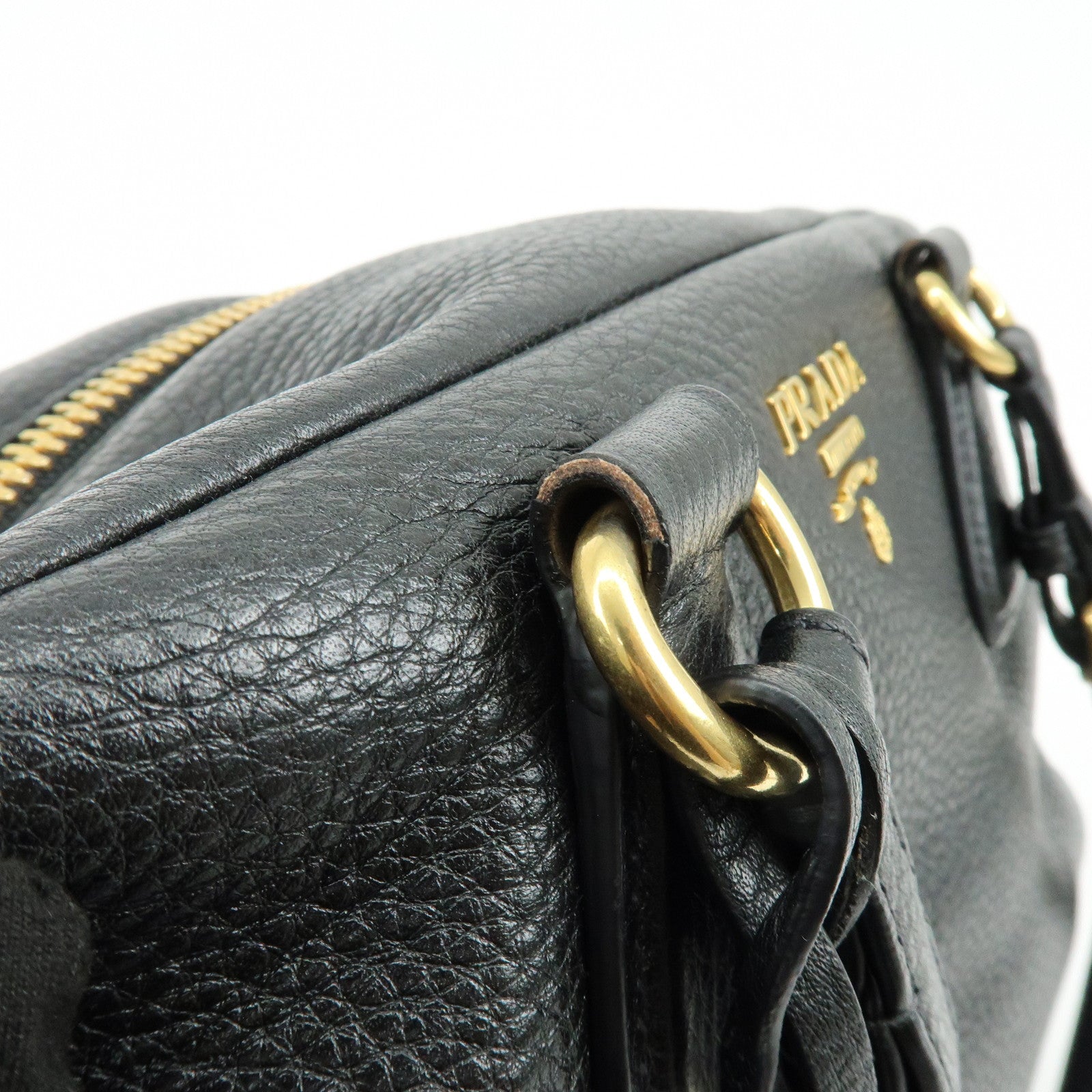 PRADA Vitello Daino Leather Shoulder Bag Hand Bag Black B3091M