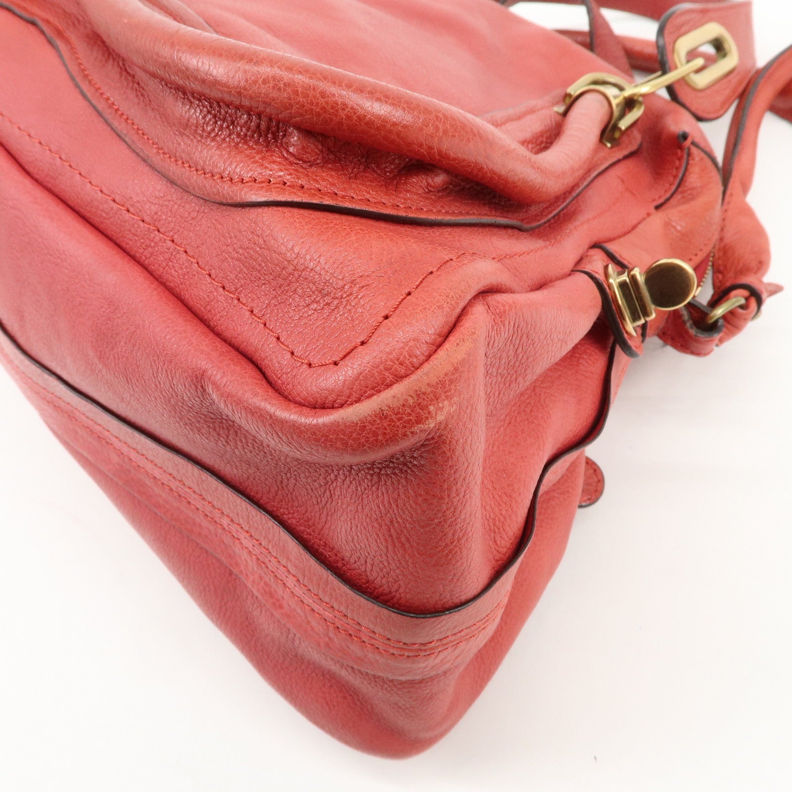 Chloe Paraty Leather 2Way Bag Shoulder Bag Hand Bag Red