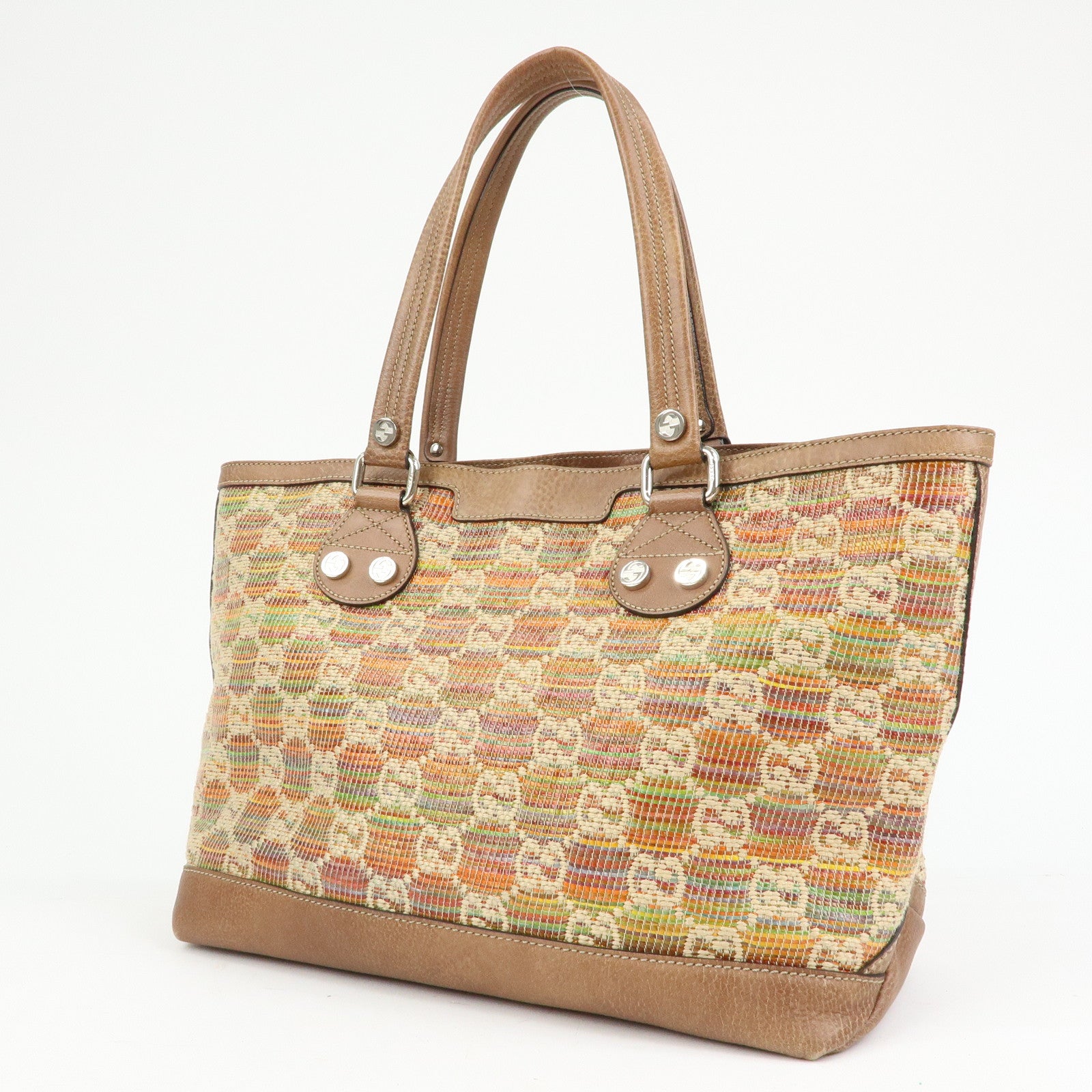 GUCCI Paglia GG Interlocking G Straw Leather Tote Bag Brown 232973