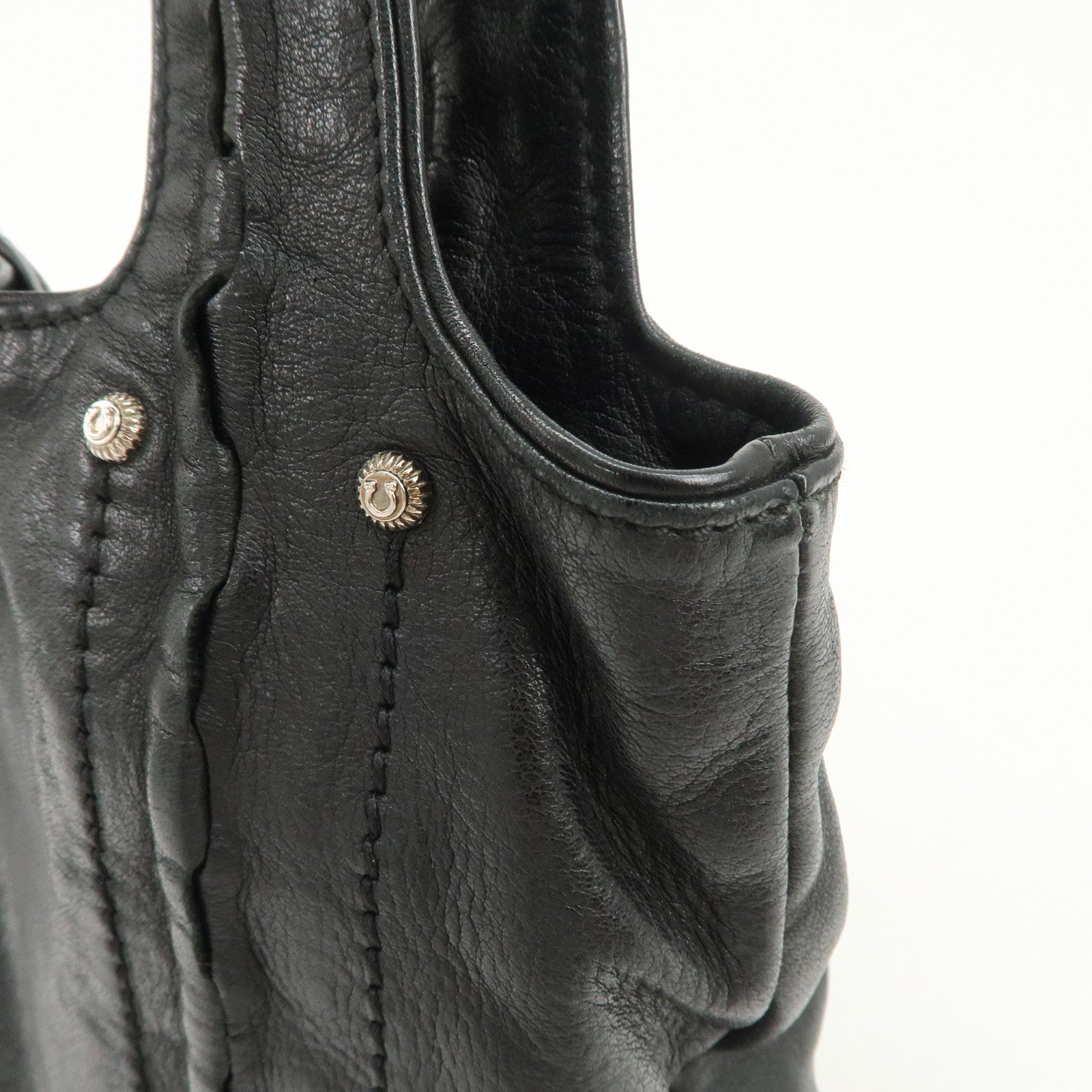 Ferragamo Gancini Leather Shoulder Bag Hand Bag Black