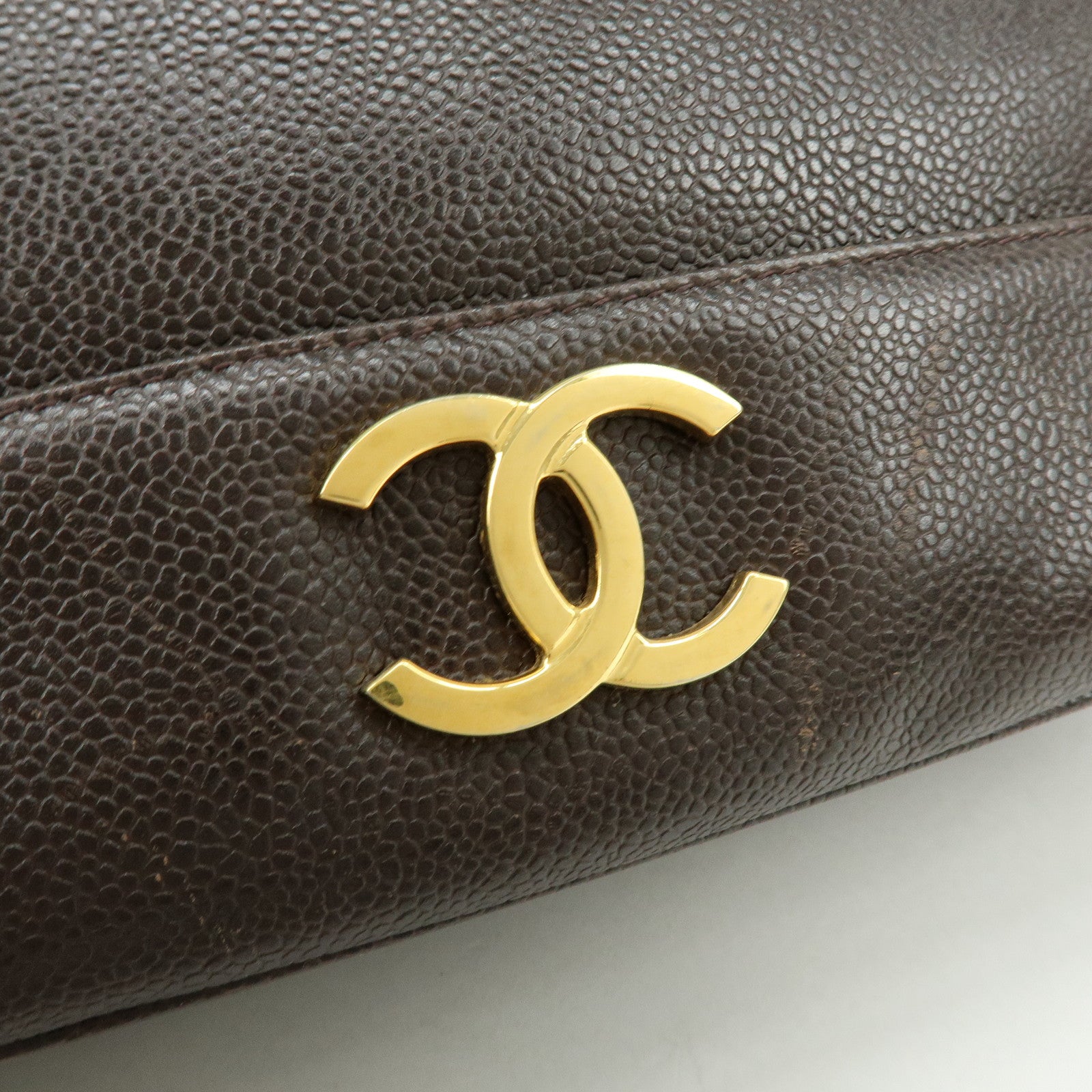 CHANEL Triple COCO Mark Caviarskin Chain Shoulder Bag Brown