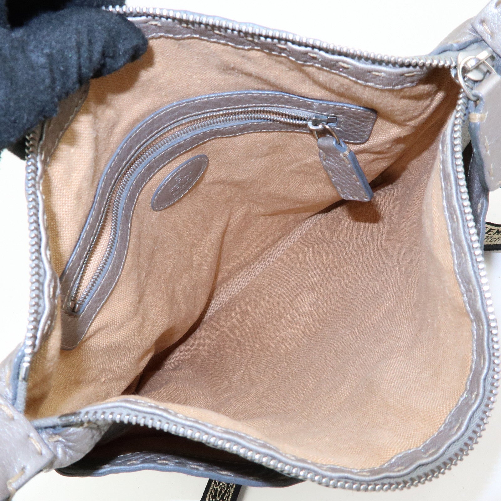 FENDI Selleria Leather Shoulder Crossbody Bag Metallic Grey 8BT109