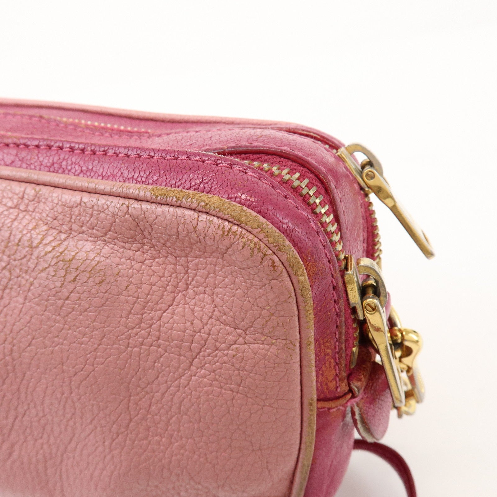 MIU MIU Logo Madras Leather Shoulder Bag Crossbody Bag Pink RT0539