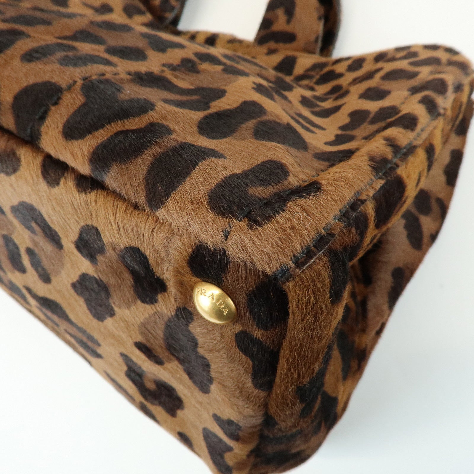 PRADA Canapa Large Unborn Calf Tote Bag Hand Bag Brown BN1872