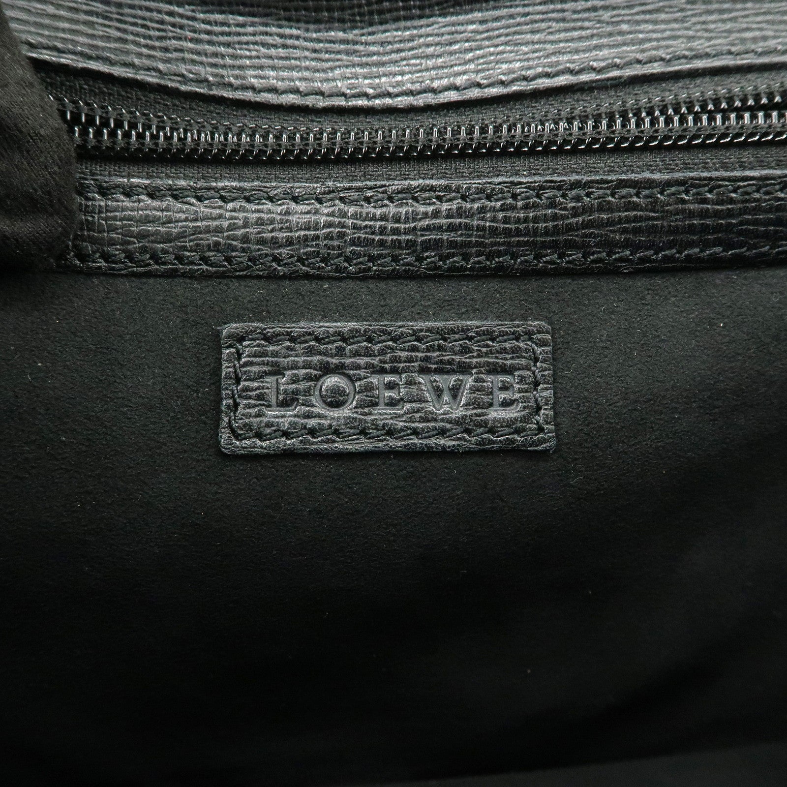 LOEWE Logo Leather Clutch Bag Black Silver Hardware