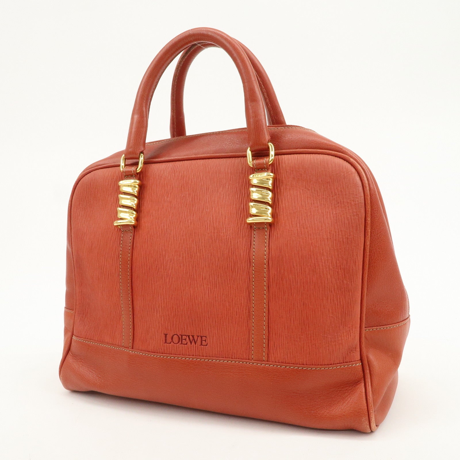 LOEWE Velazquez Leather Hand Bag Boston Bag Orange