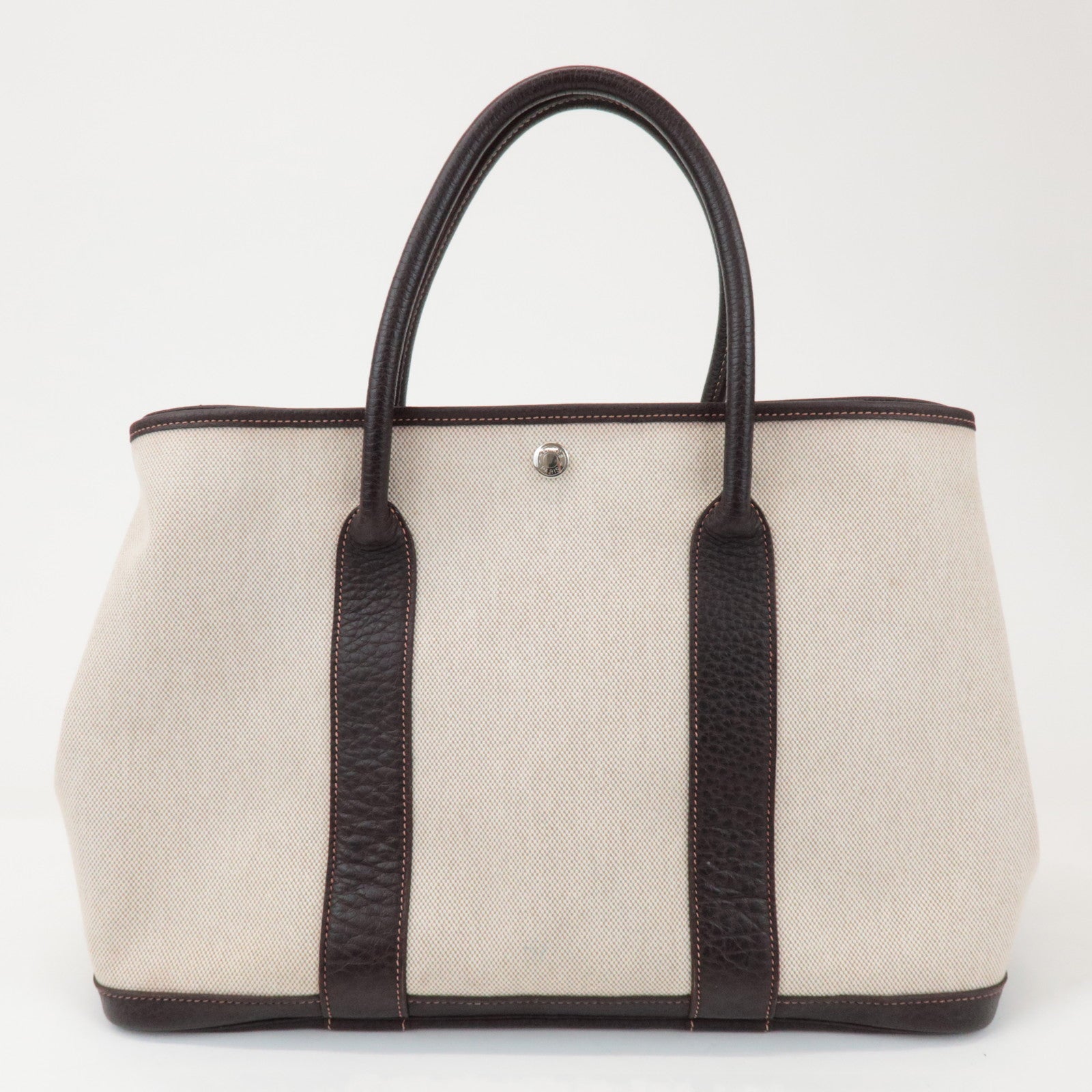 HERMES Toile Ash Garden Party PM □H Stamped Tote Bag Brown