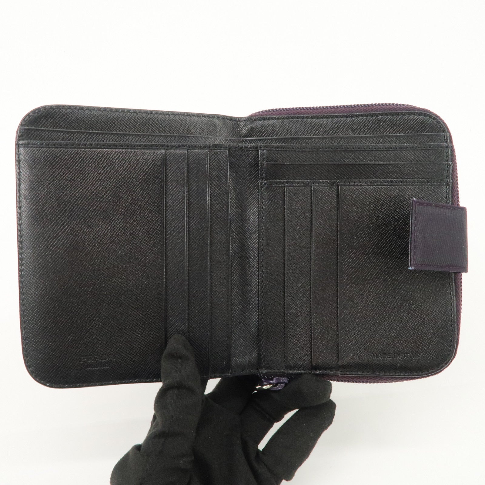 PRADA Nylon Bi-fold Round Zippy Compact Wallet Black