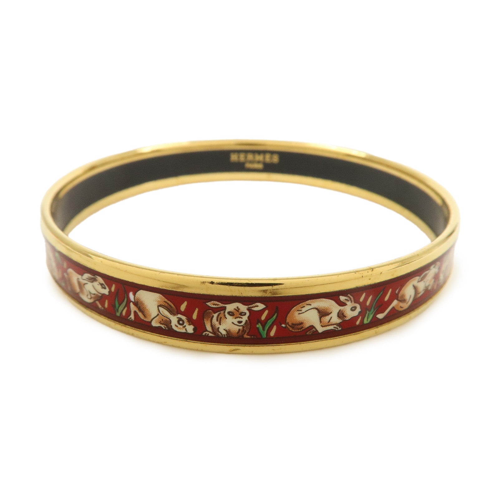HERMES Email PM Gold Plated Bracelet Bangle Red