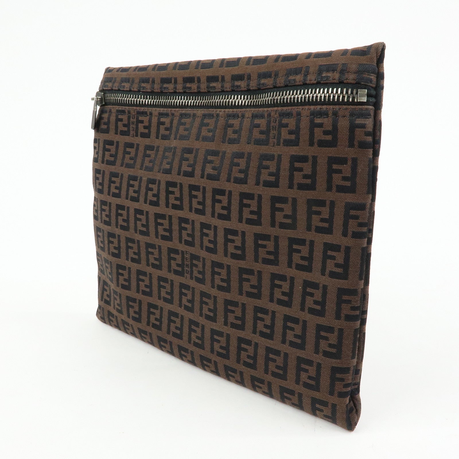 FENDI Zucchino Canvas Leather Pouch Brown 7N0014