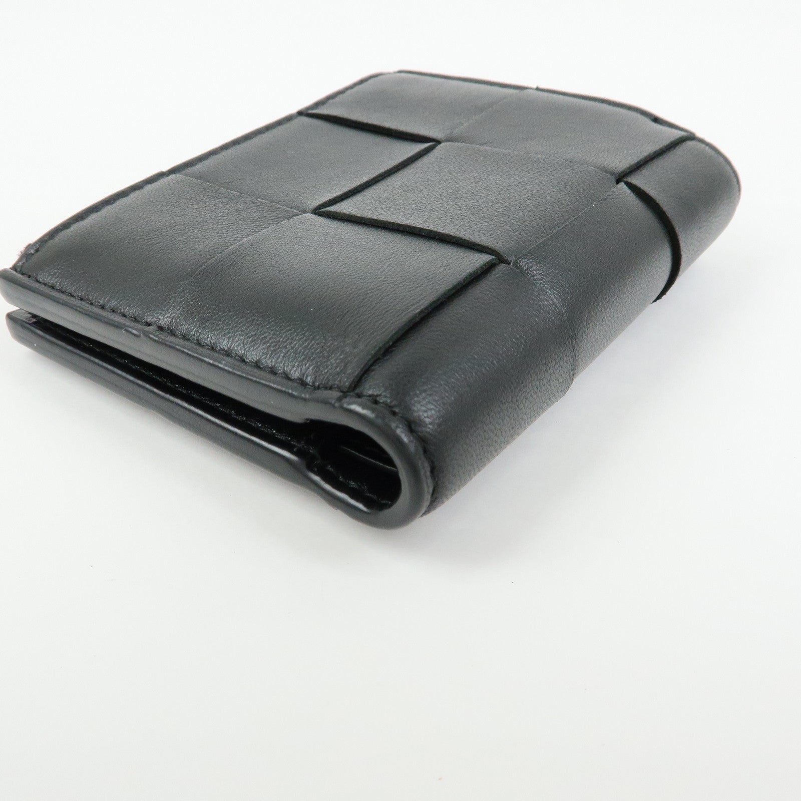 BOTTEGA VENETA Cassette Leather Small Bi-fold Comact Wallet Black