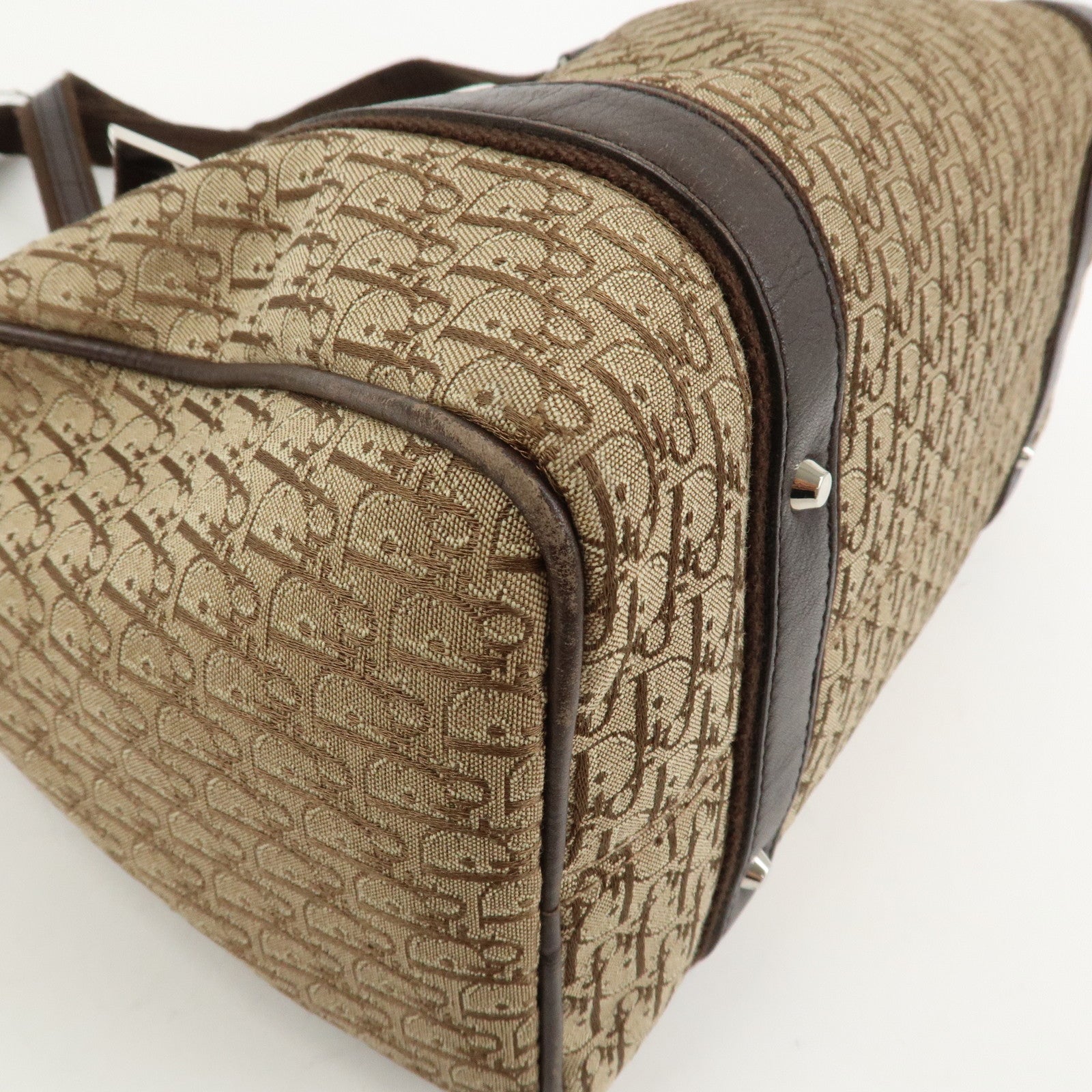 Christian Dior Trotter Street Chic Canvas Leather Boston Bag Beige