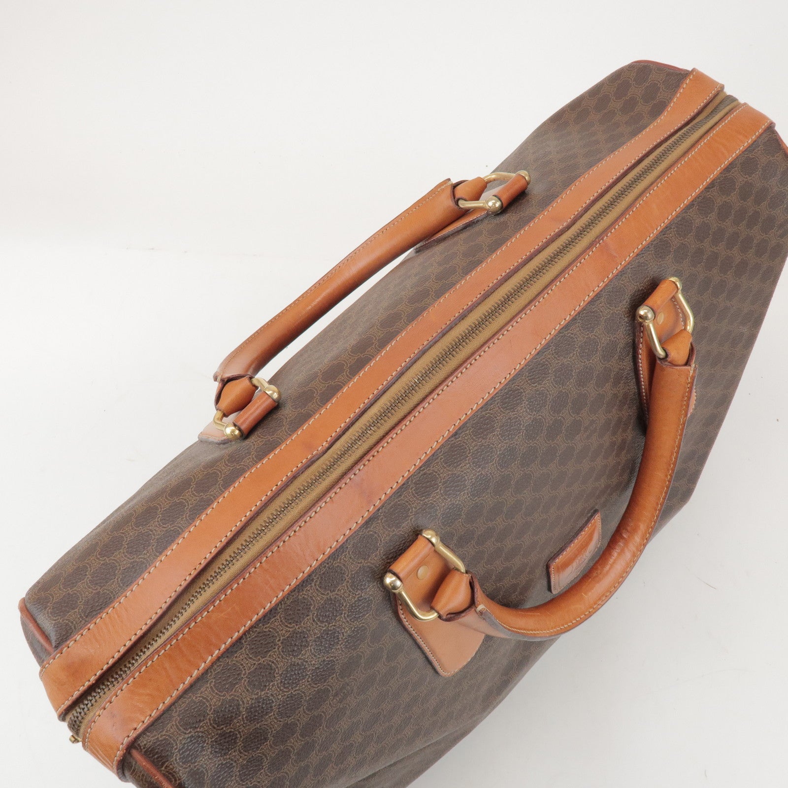 CELINE Macadam PVC Leather Boston Bag Hand Bag Brown