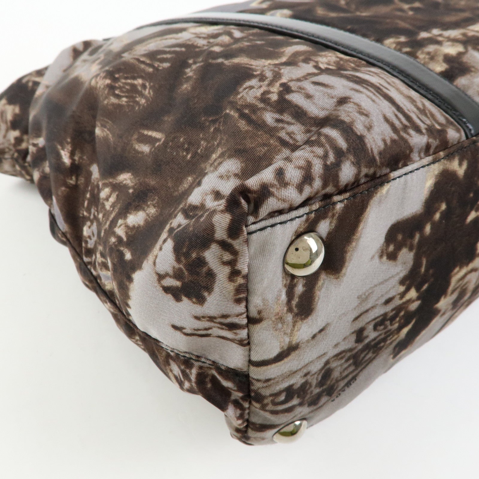 PRADA Triangle Logo Nylon Leather Tote Bag Hand Bag Gray BN2791