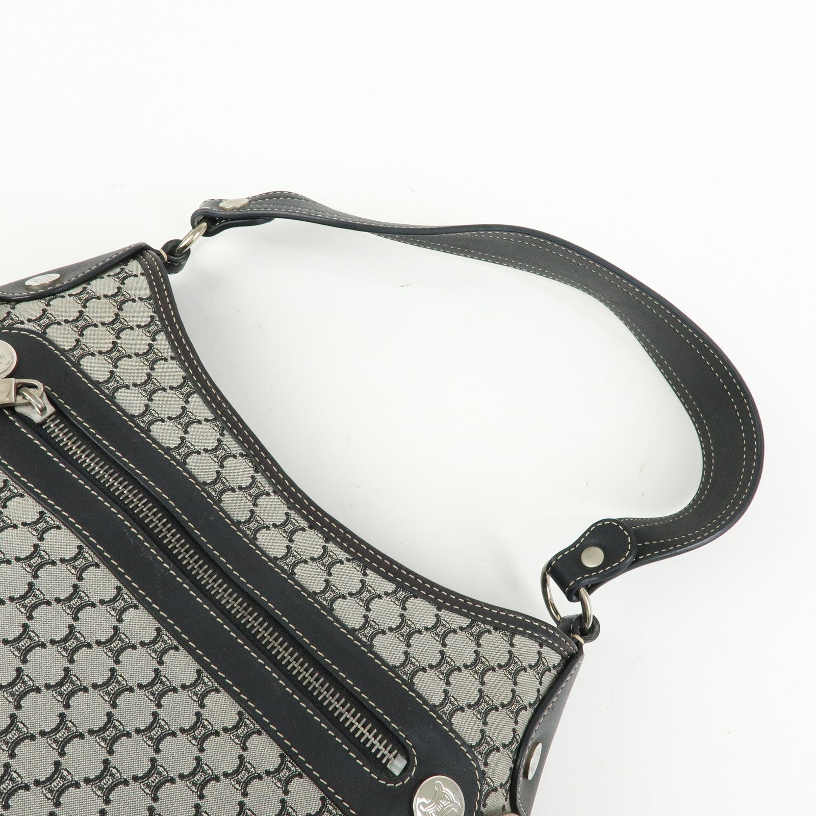 CELINE Macadam Canvas Leather Shoulder Bag Hand Bag Black