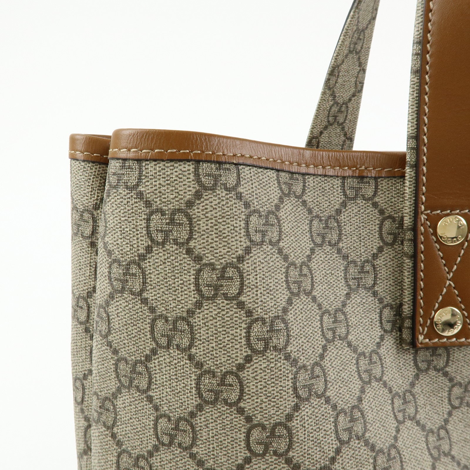GUCCI Sherry GG Supreme Leather Tote Bag Beige Brown 211134