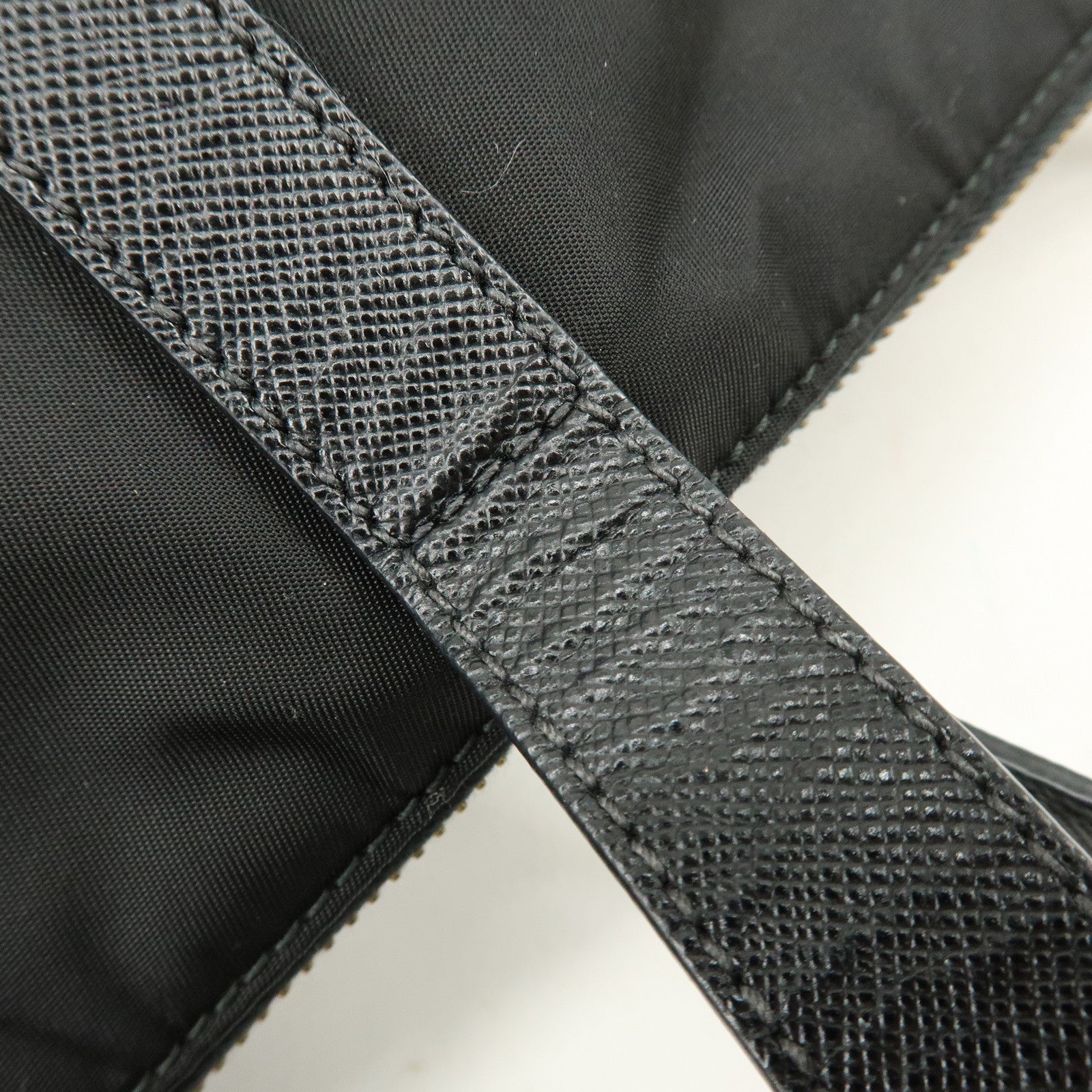 PRADA Triangle Logo Nylon Saffiano Leather 2Way Bag Hand Bag Black