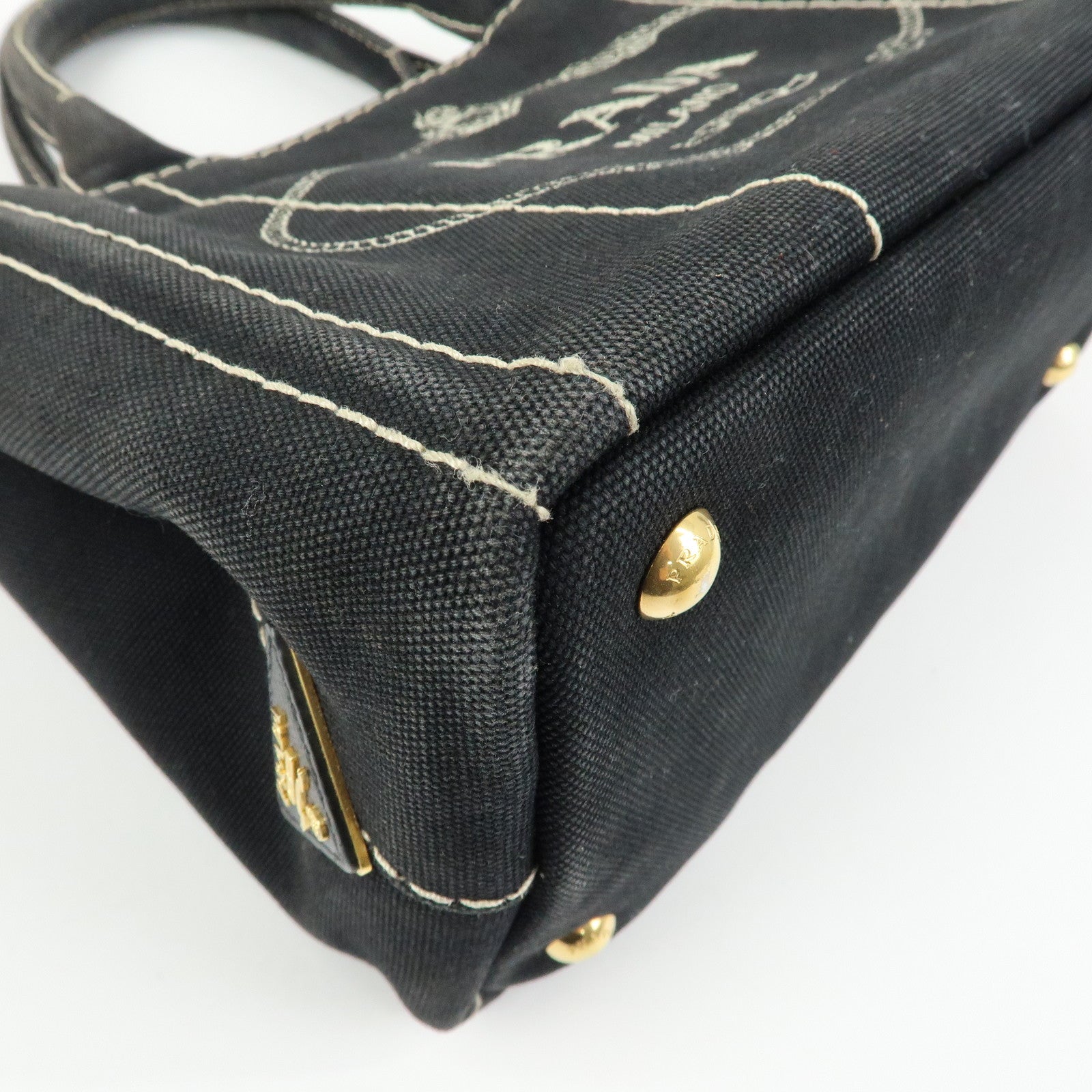 PRADA Canapa Mini Triangle Logo Canvas 2Way Hand Bag Black 1BG439