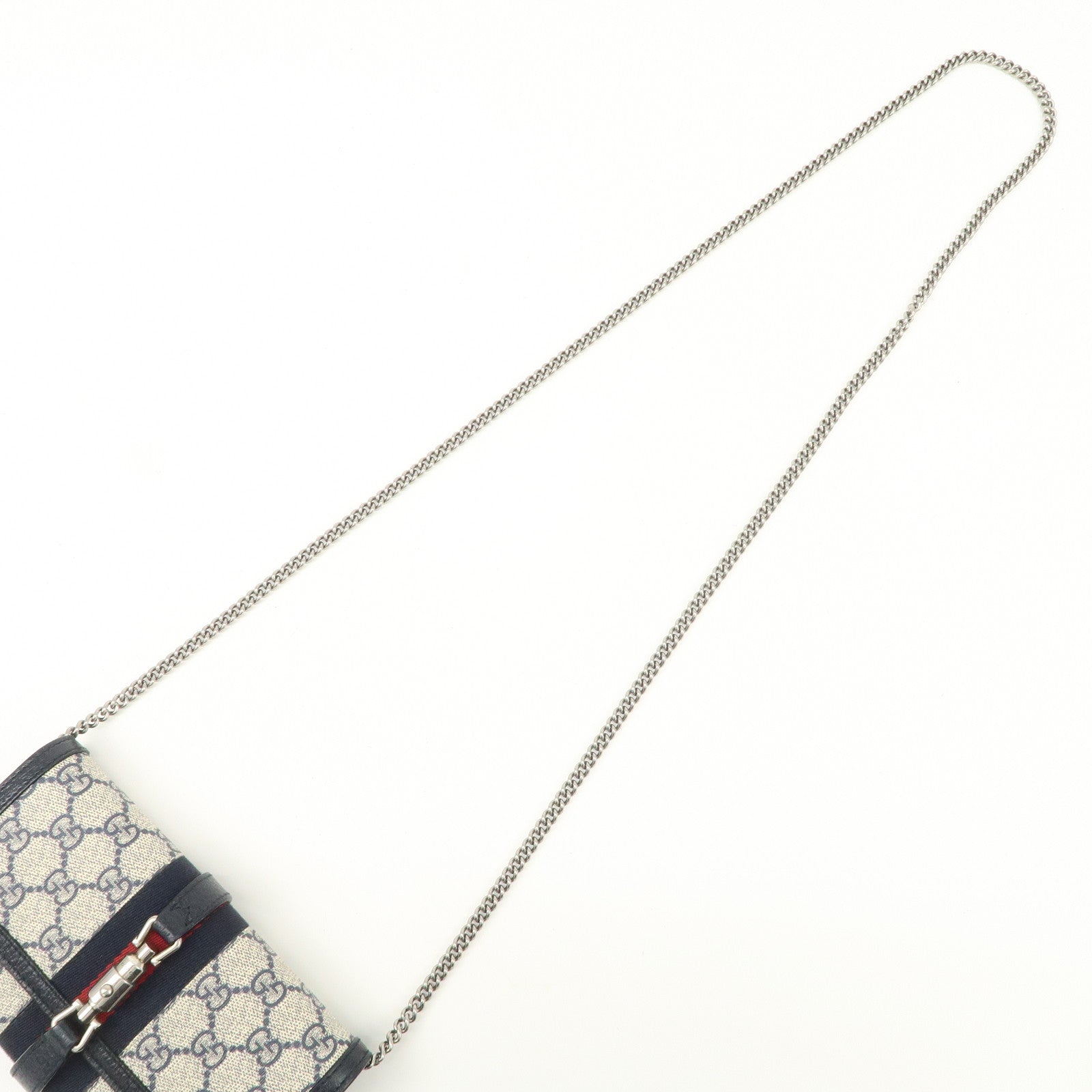 GUCCI New Jackie 1961 Sherry GG Supreme Chain Wallet Navy 652681