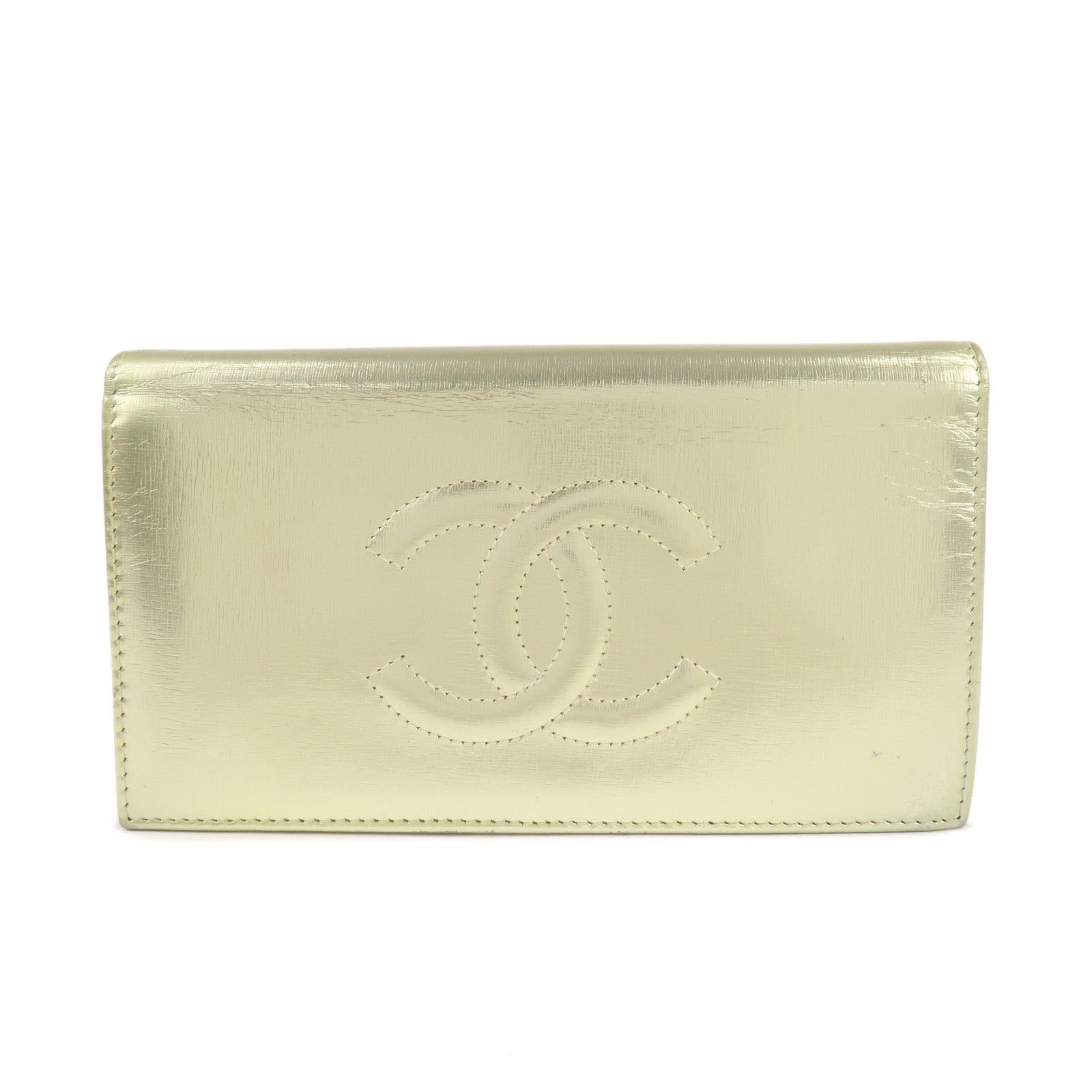 CHANEL Leather Coco Mark Long Wallet Gold Gold Hardware A27156 Used