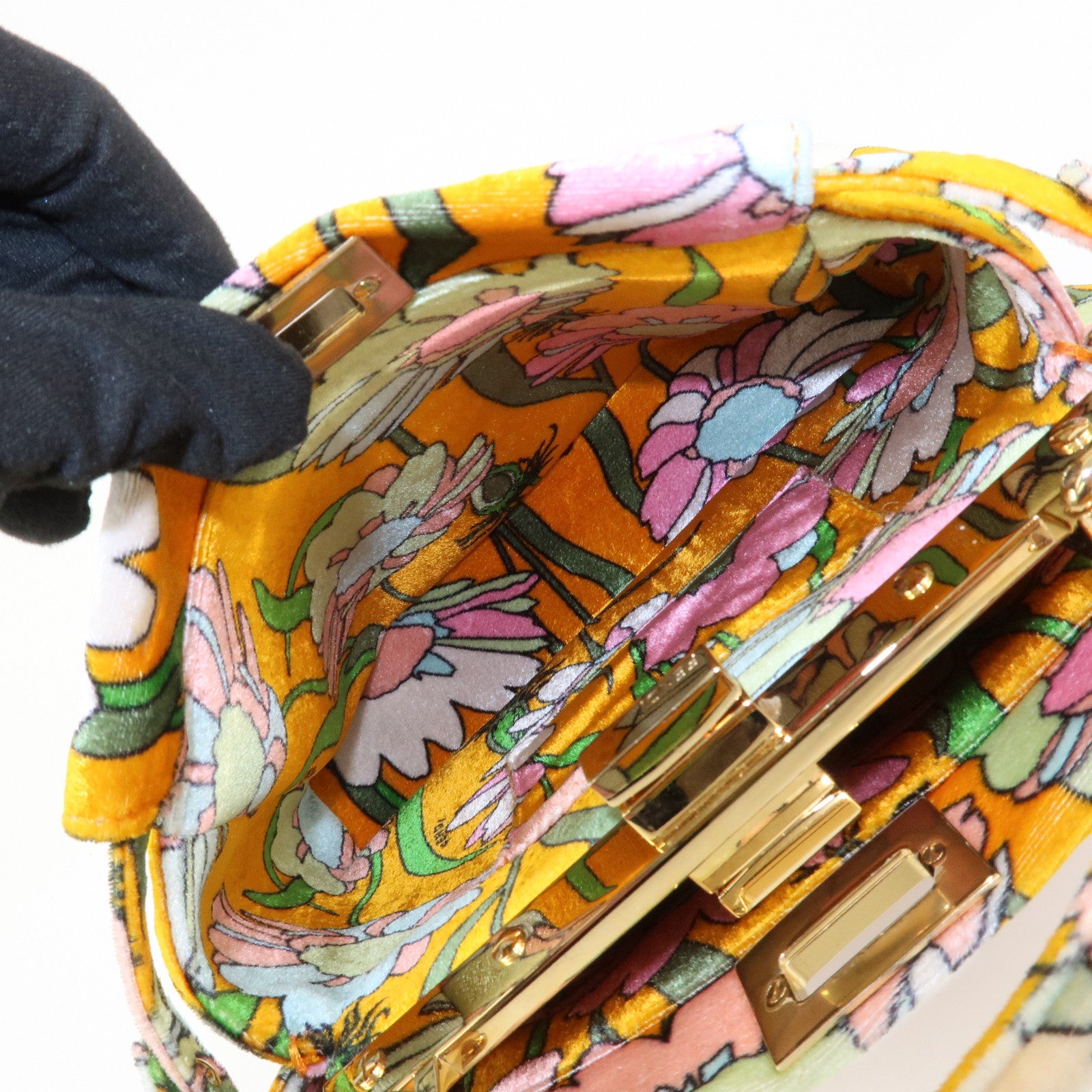 FENDI Peekaboo Small Velour 2Way Shoulder Bag Hand Bag BN244