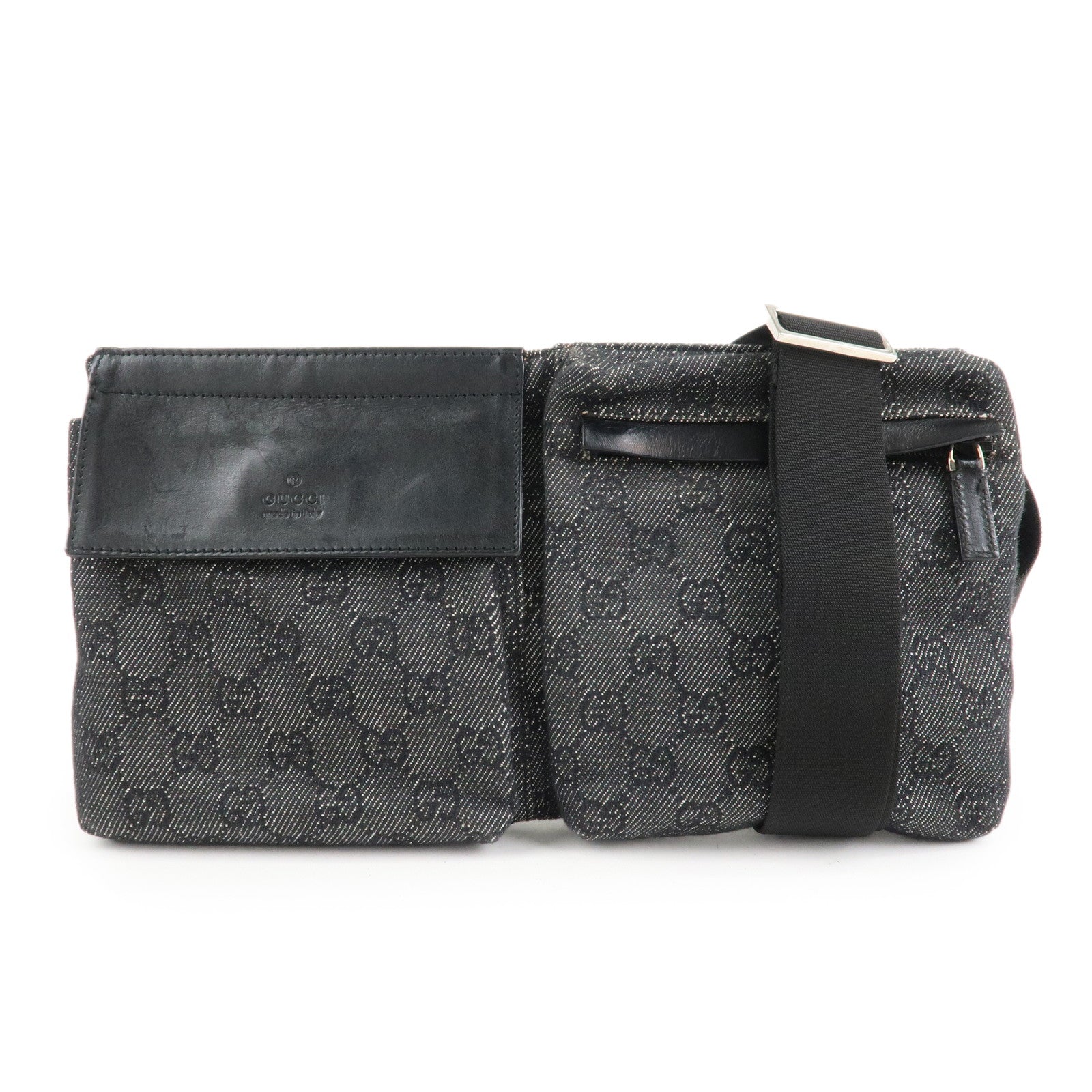 GUCCI GG Canvas Leather Waist Bag Crossbody Bag Black 28566 Used