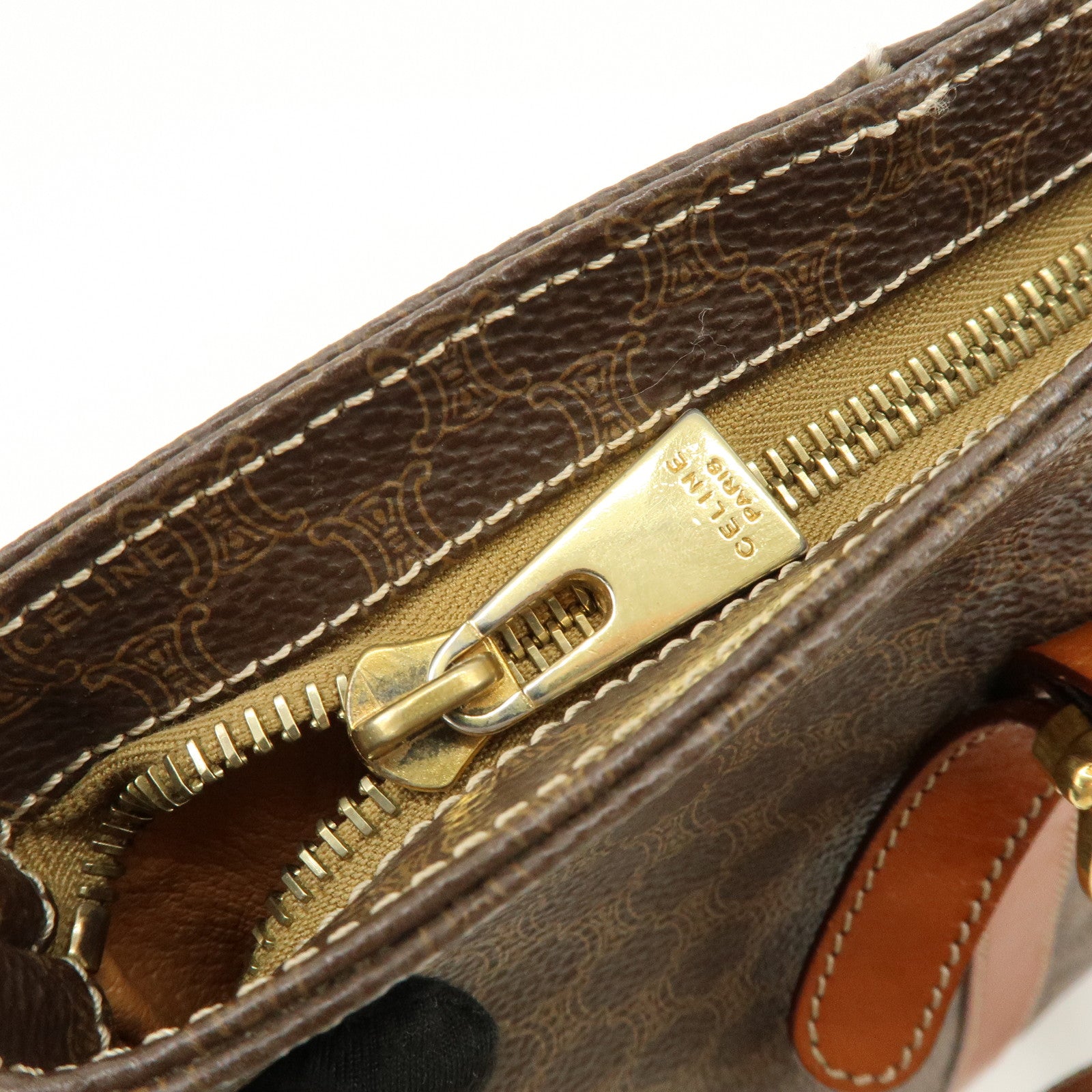 CELINE Macadam PVC Leather Tote Bag Hand Bag Shoulder Bag Brown