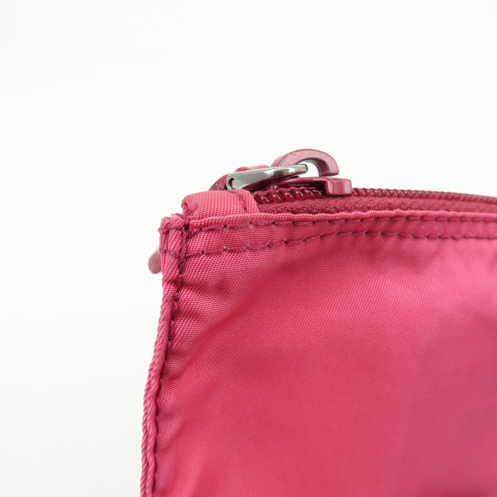 PRADA Triangle Logo Nylon Saffiano Leather Cosmetic Pouch Pink