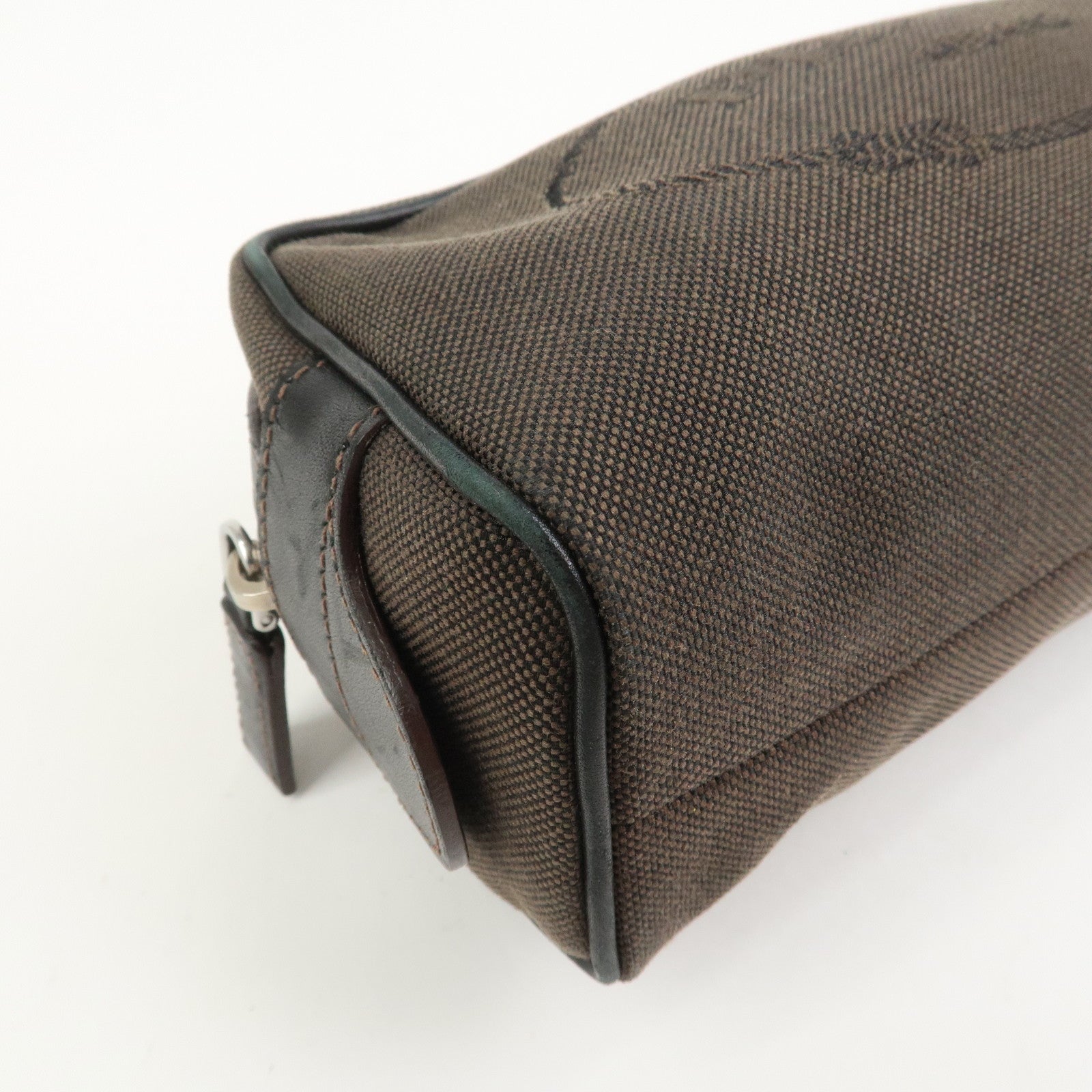 PRADA Logo Jacquard Pouch Cosmetic Pouch Makeup Bag Brown